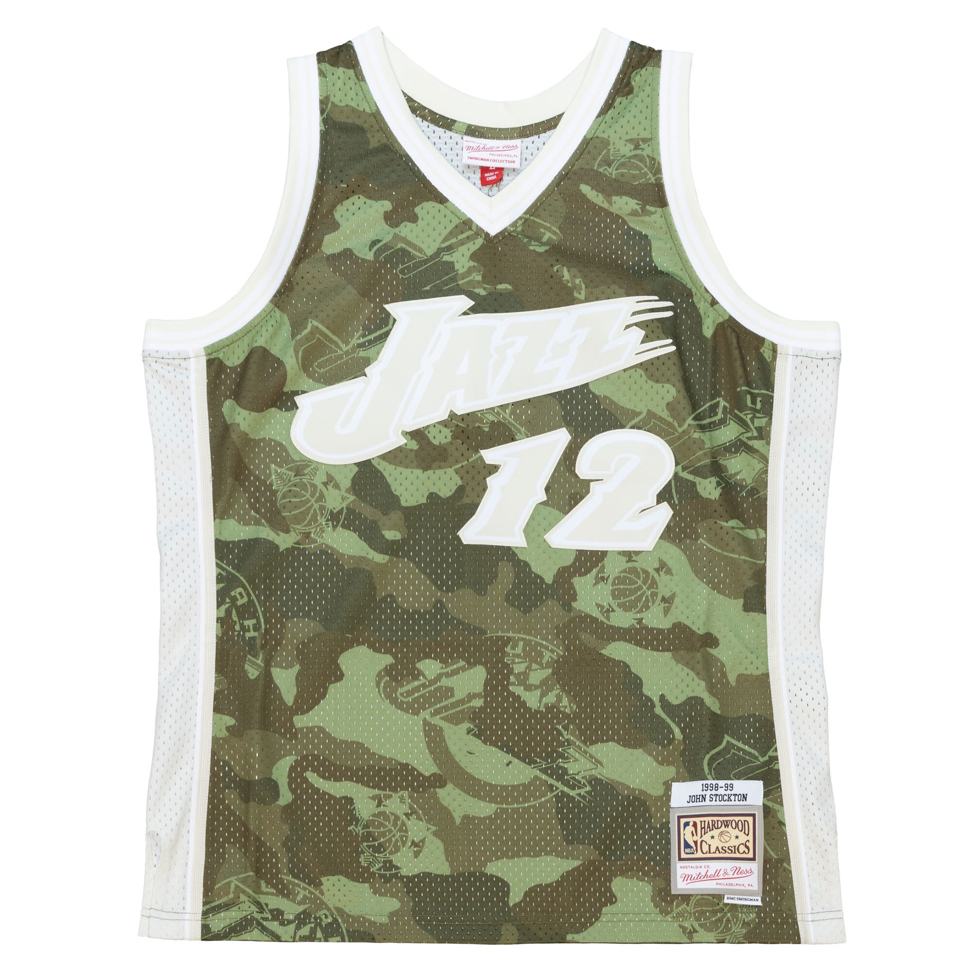 John Stockton Utah Jazz Mitchell & Ness Hardwood Classics 1998\/99 Ghost Green Swingman Jersey - Camo