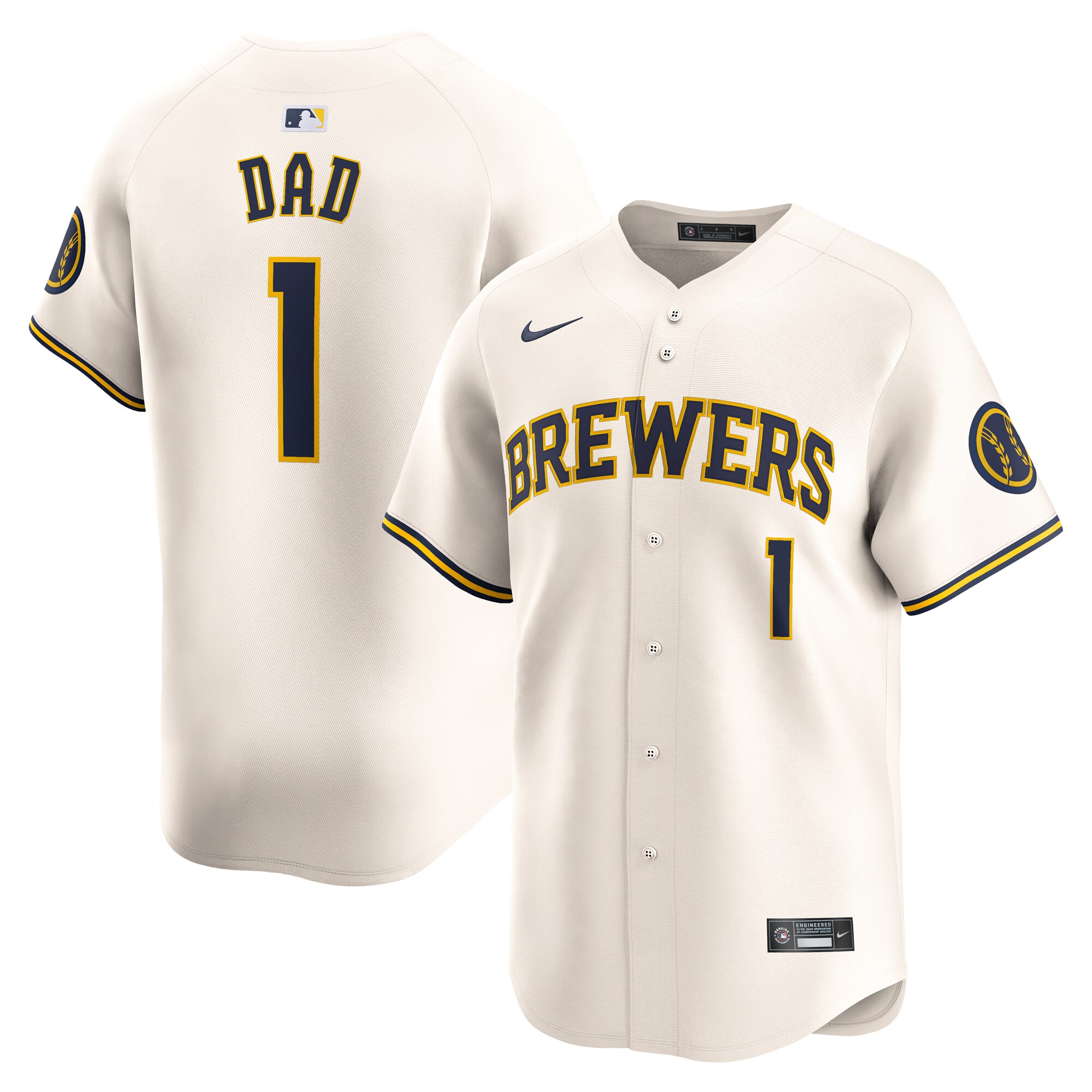 Milwaukee Brewers  #1 Dad Home Limited Jersey - Cream