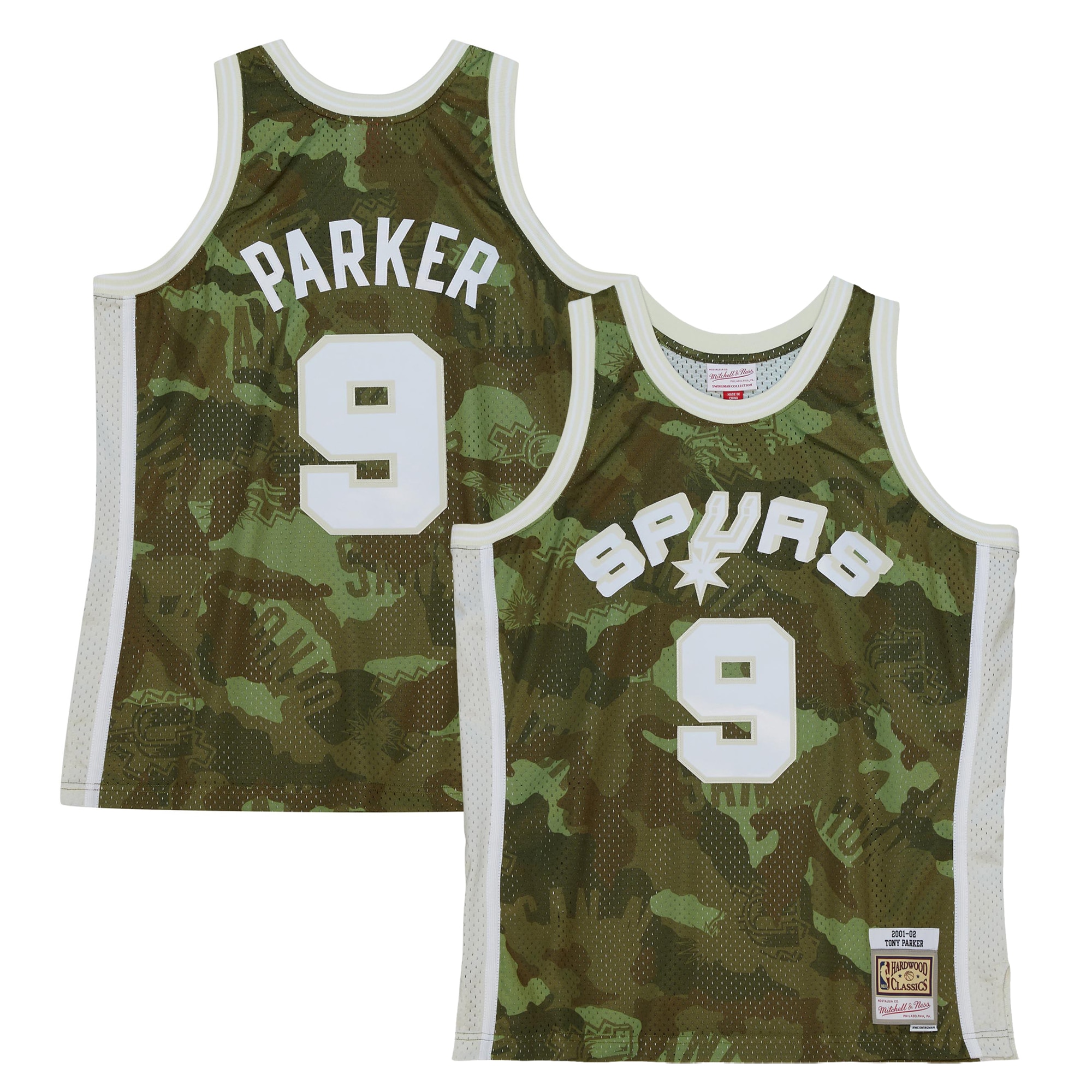 Tony Parker San Antonio Spurs Mitchell & Ness Hardwood Classics 2000\/01 Ghost Green Swingman Jersey - Camo