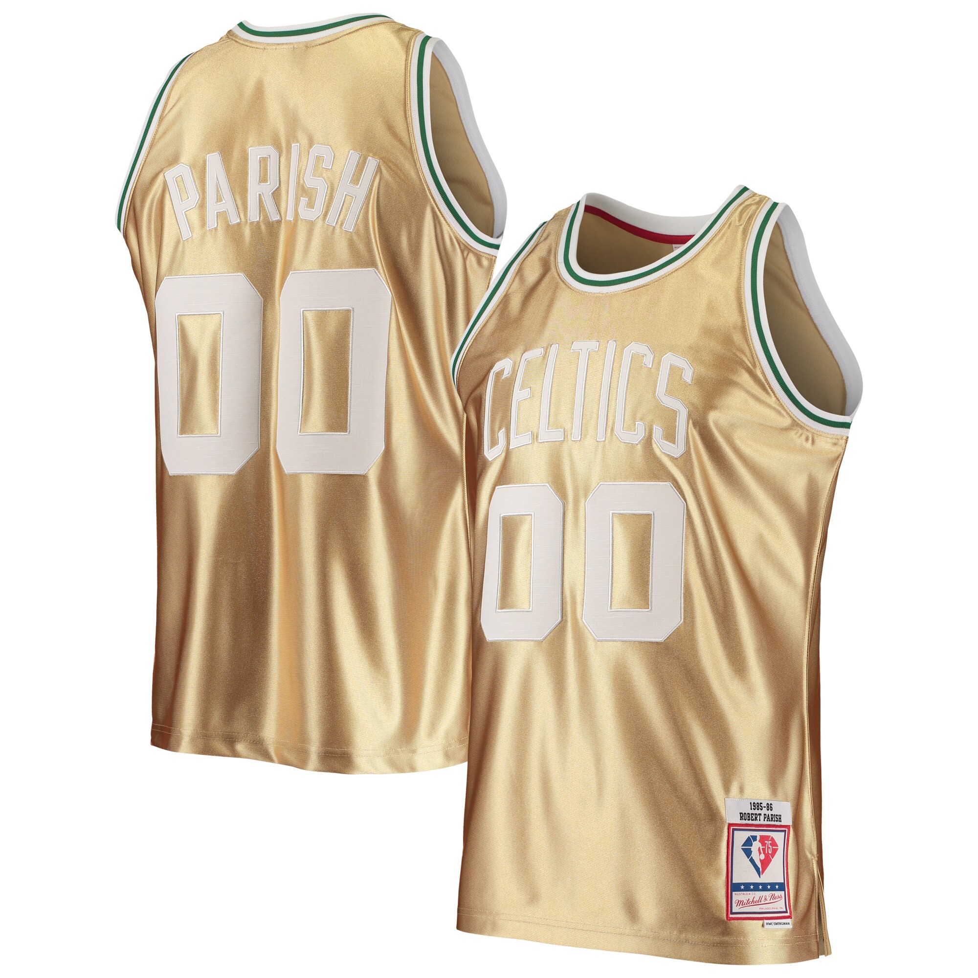 Robert Parish Boston Celtics Mitchell & Ness 75th Anniversary 1985\/86 Hardwood Classics Swingman Jersey - Gold