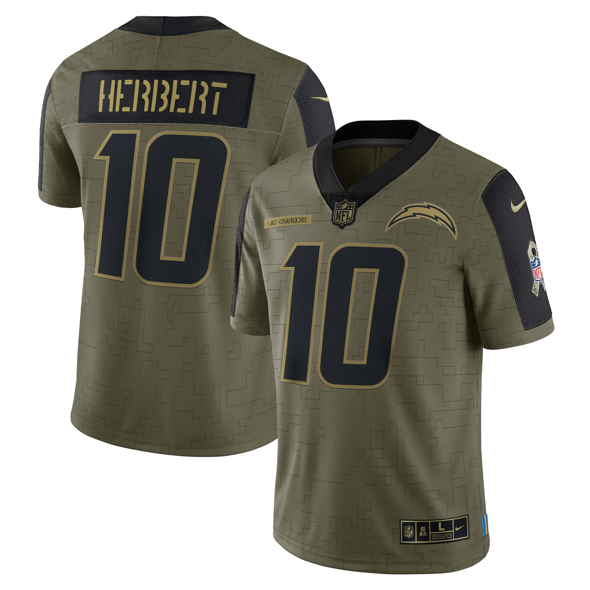 Justin Herbert Los Angeles Chargers  2021 Salute To Service Limited Player Jersey - Olive