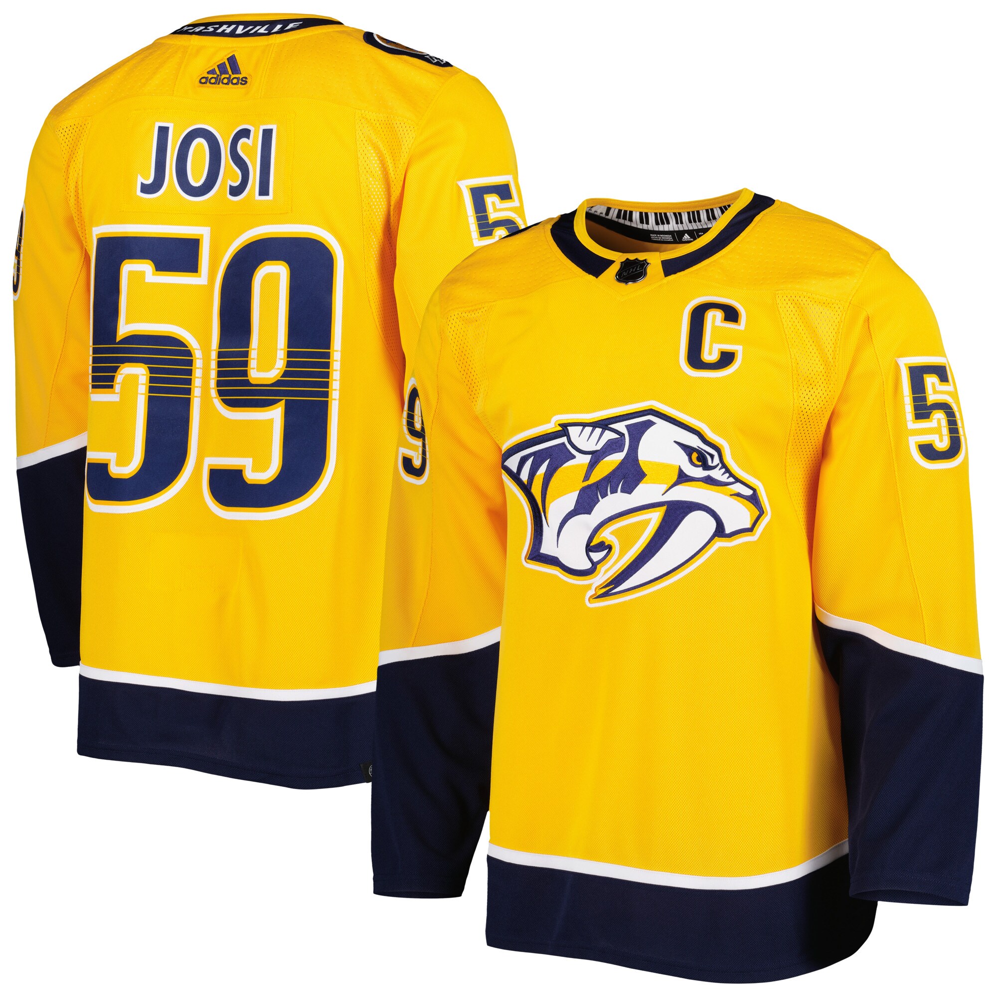 Roman Josi Nashville Predators adidas  Primegreen Authentic Player Jersey - Gold