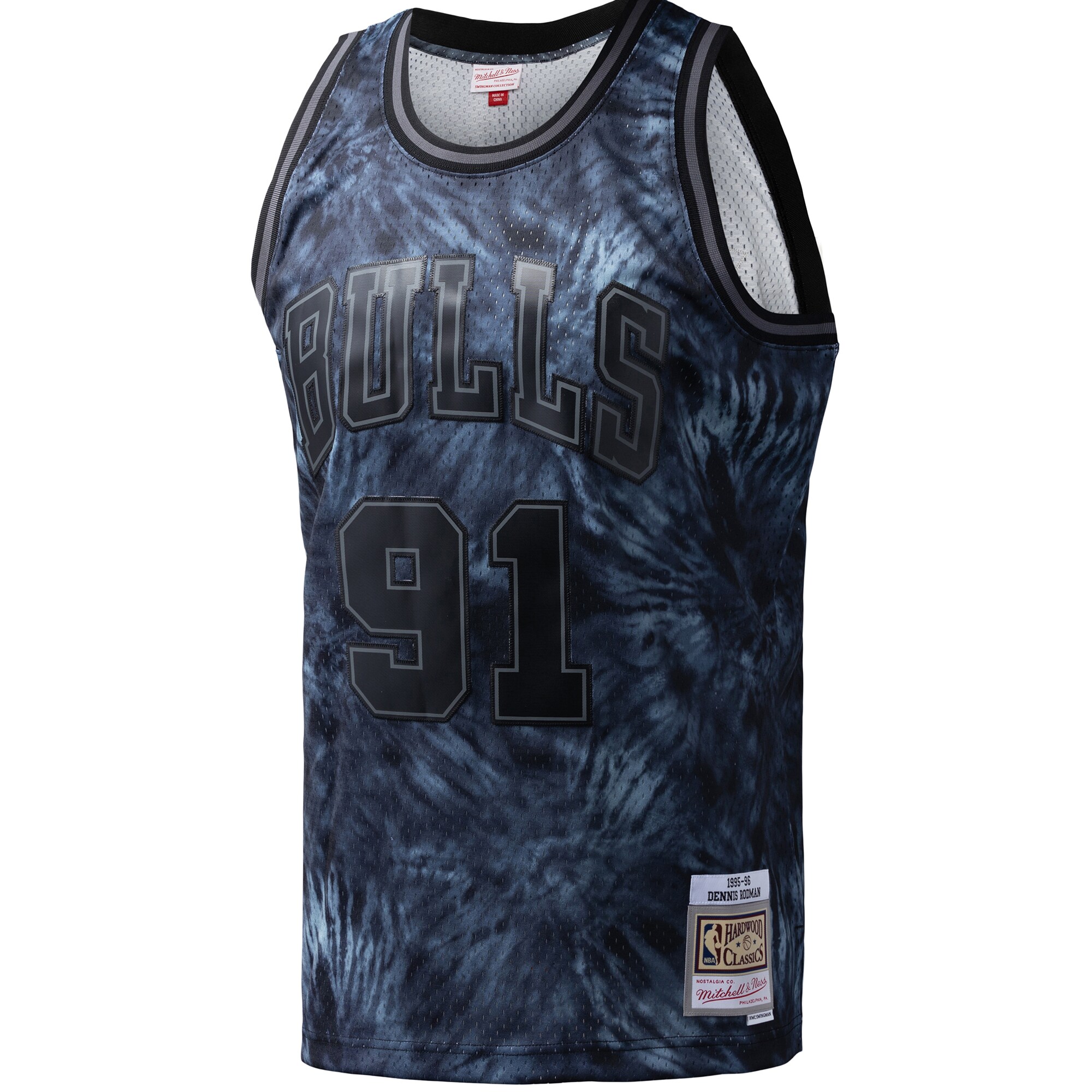 Dennis Rodman Chicago Bulls Mitchell & Ness Hardwood Classics 1995\/96 Tie-Dye Swingman Jersey - Black