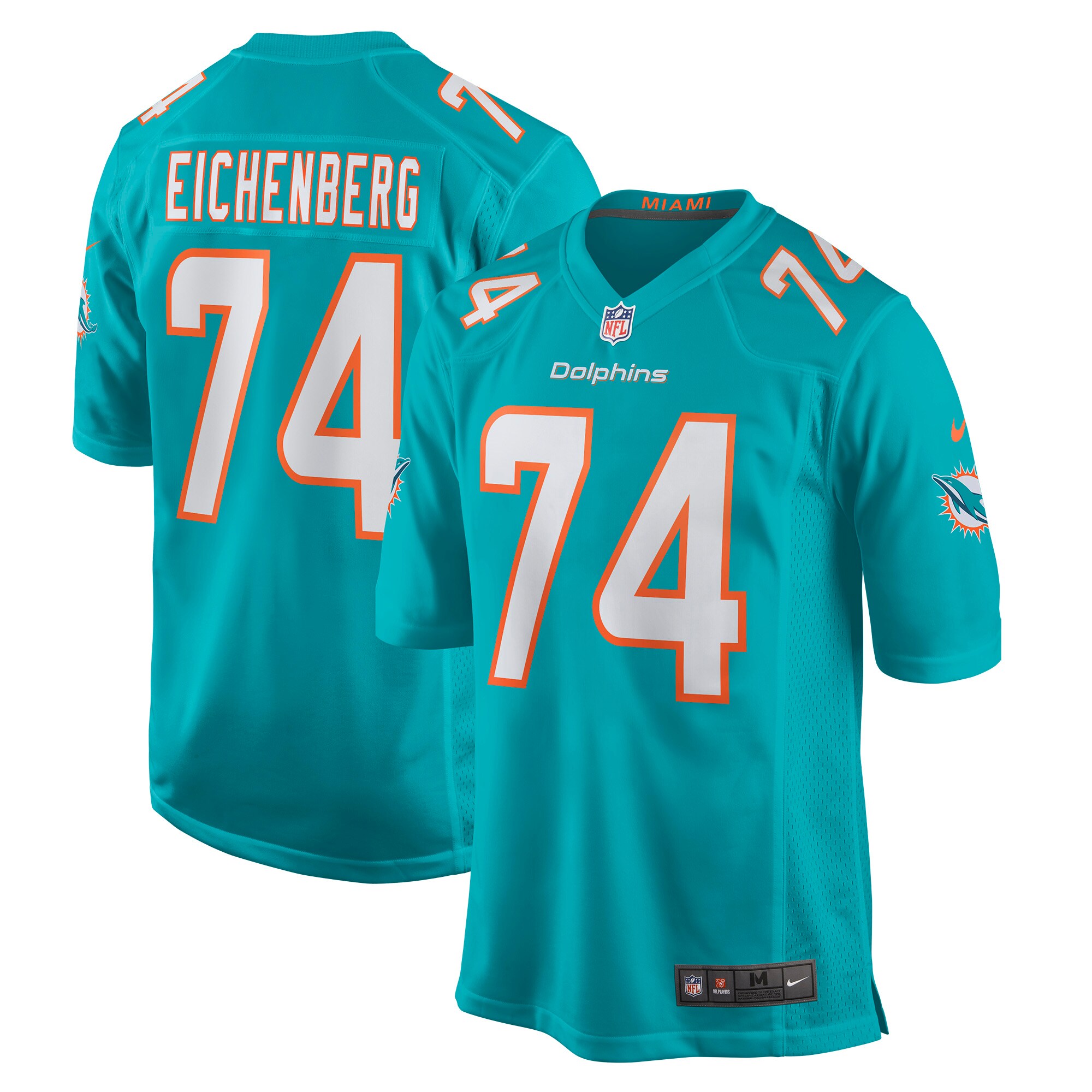 Liam Eichenberg Miami Dolphins  Game Jersey - Aqua