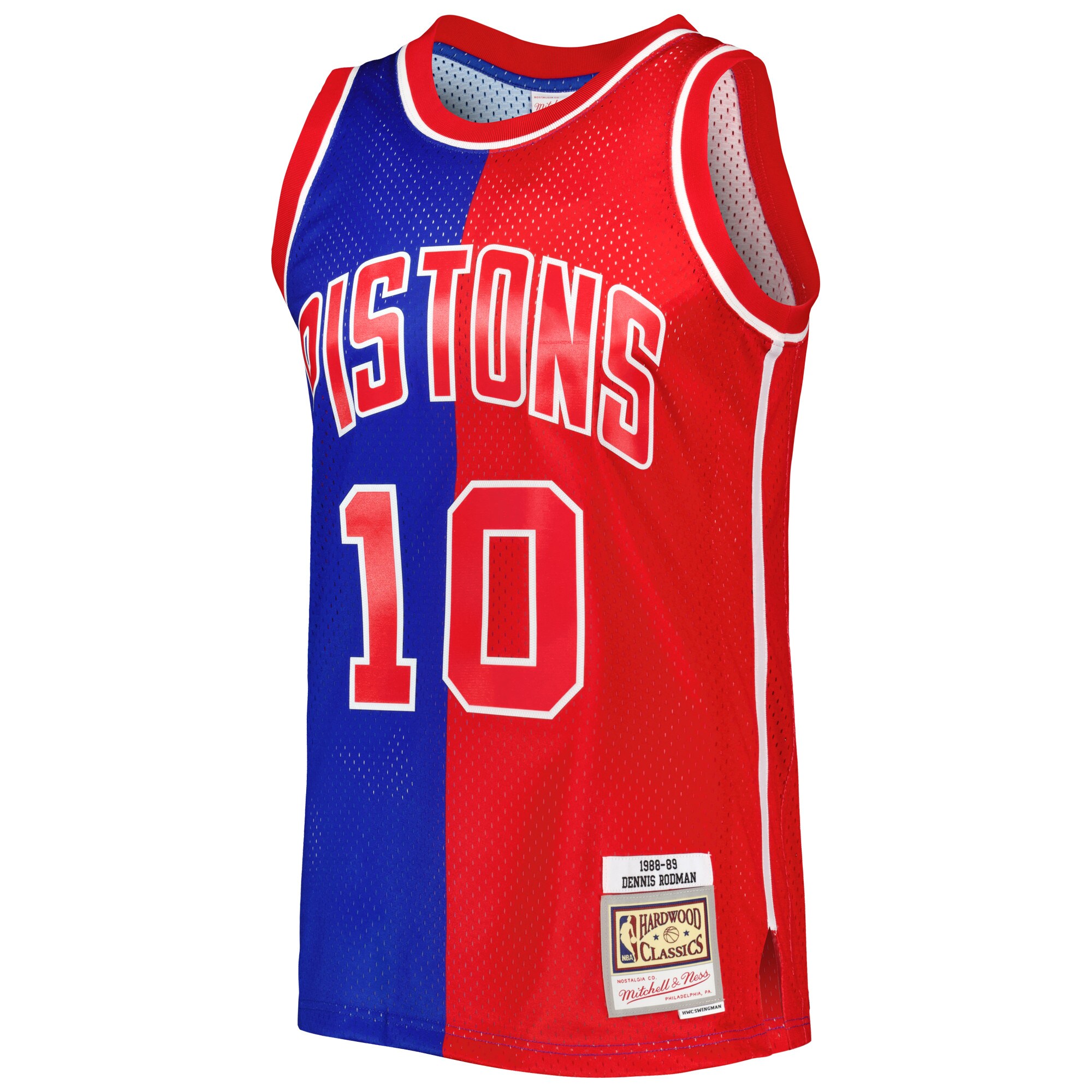 Dennis Rodman Detroit Pistons Mitchell & Ness Hardwood Classics 1988\/89 Split Swingman Jersey - Blue\/Red