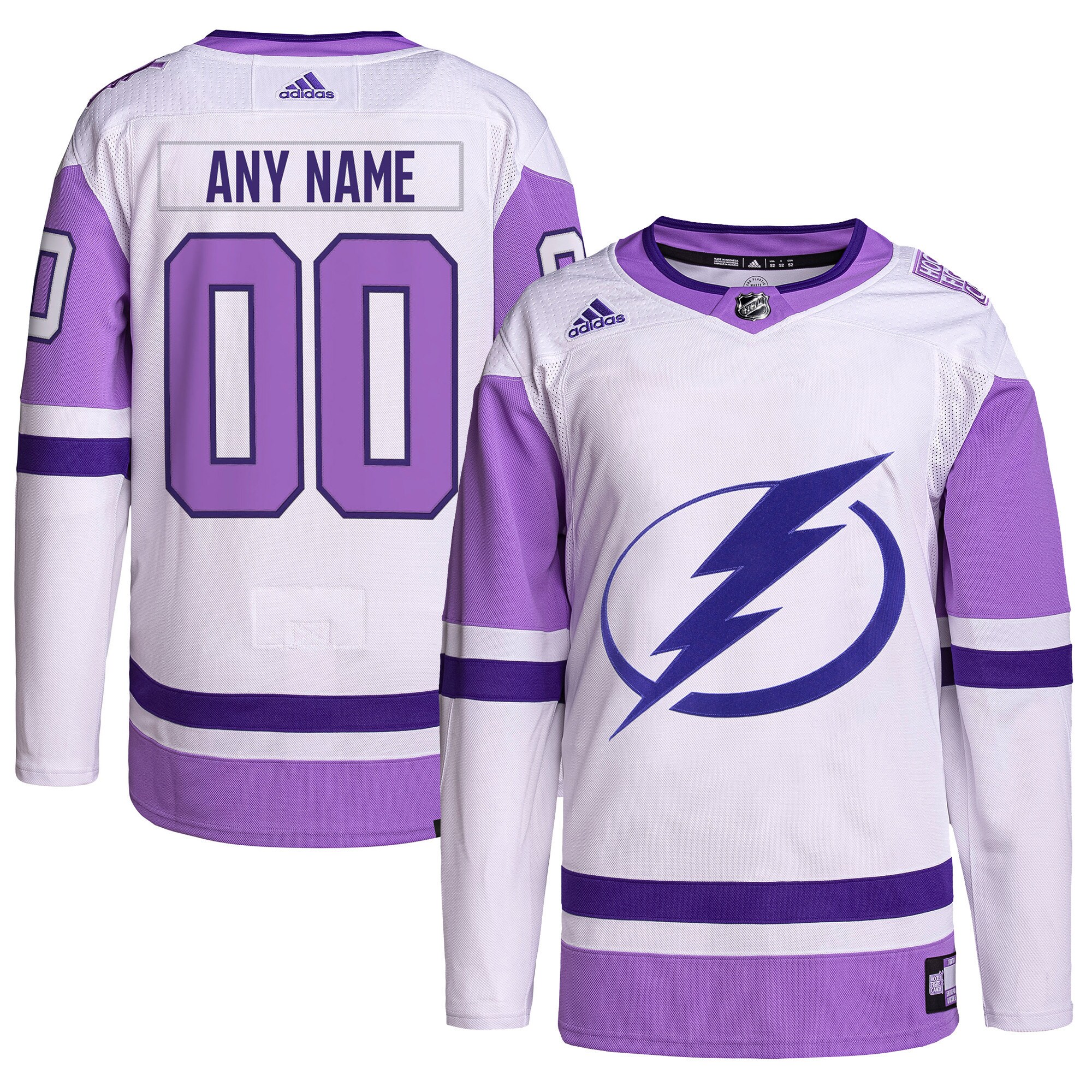 Tampa Bay Lightning adidas Hockey Fights Cancer Primegreen Authentic Custom Jersey - White\/Purple
