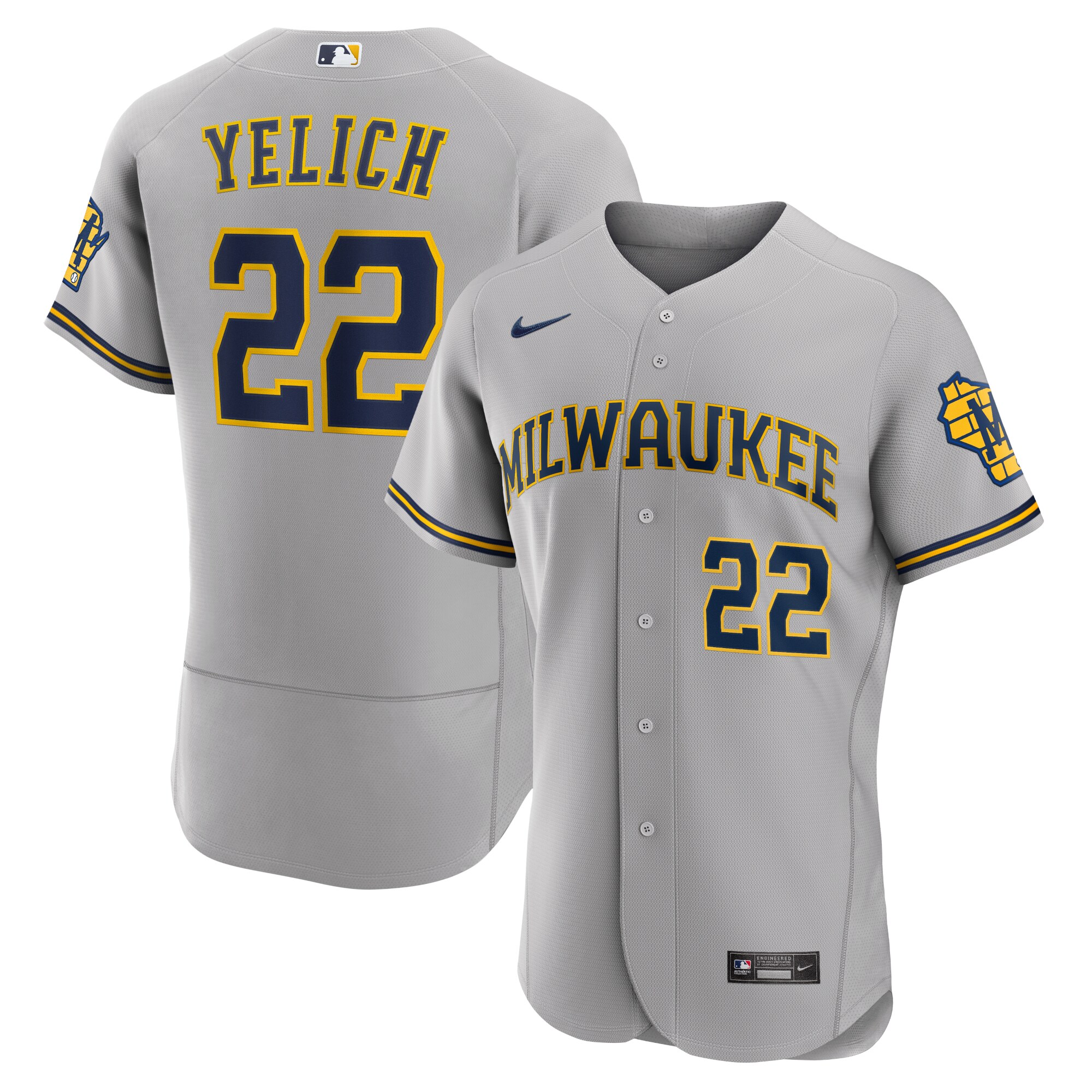 Christian Yelich Milwaukee Brewers  Road Authentic Player Logo Jersey - Gray