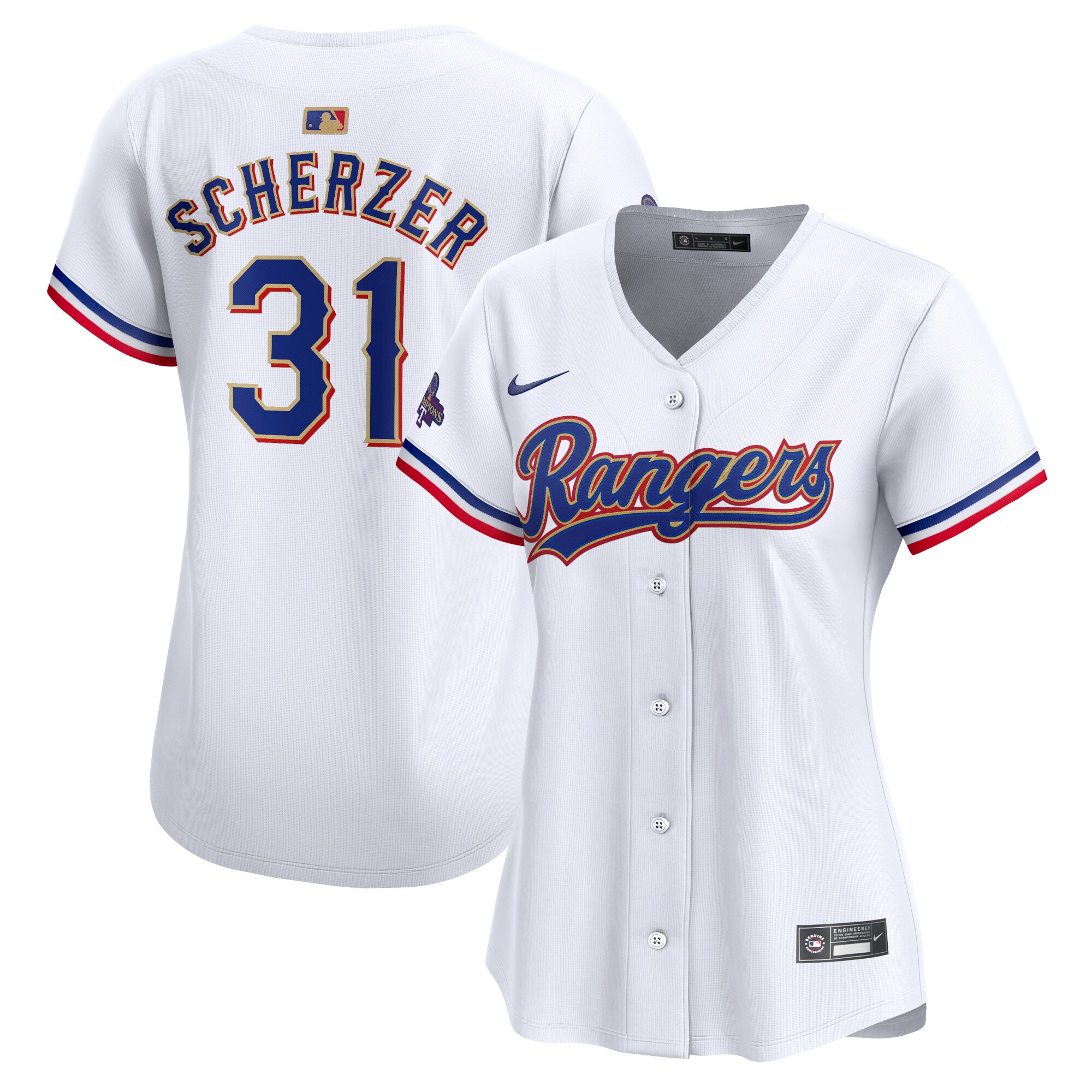 Max Scherzer Texas Rangers  Women's 2024 Gold Collection Limited Player Jersey\u00c2\u00a0\u00e2\u20ac\u201c White