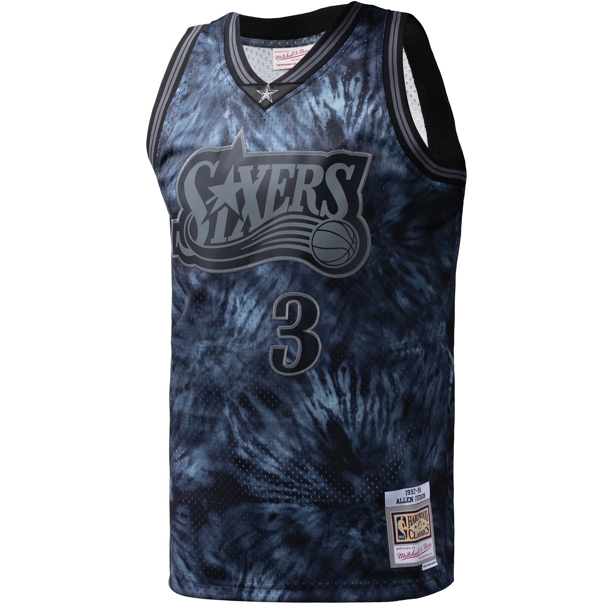 Allen Iverson Philadelphia 76ers Mitchell & Ness Hardwood Classics 1997\/98 Tie-Dye Swingman Jersey - Black