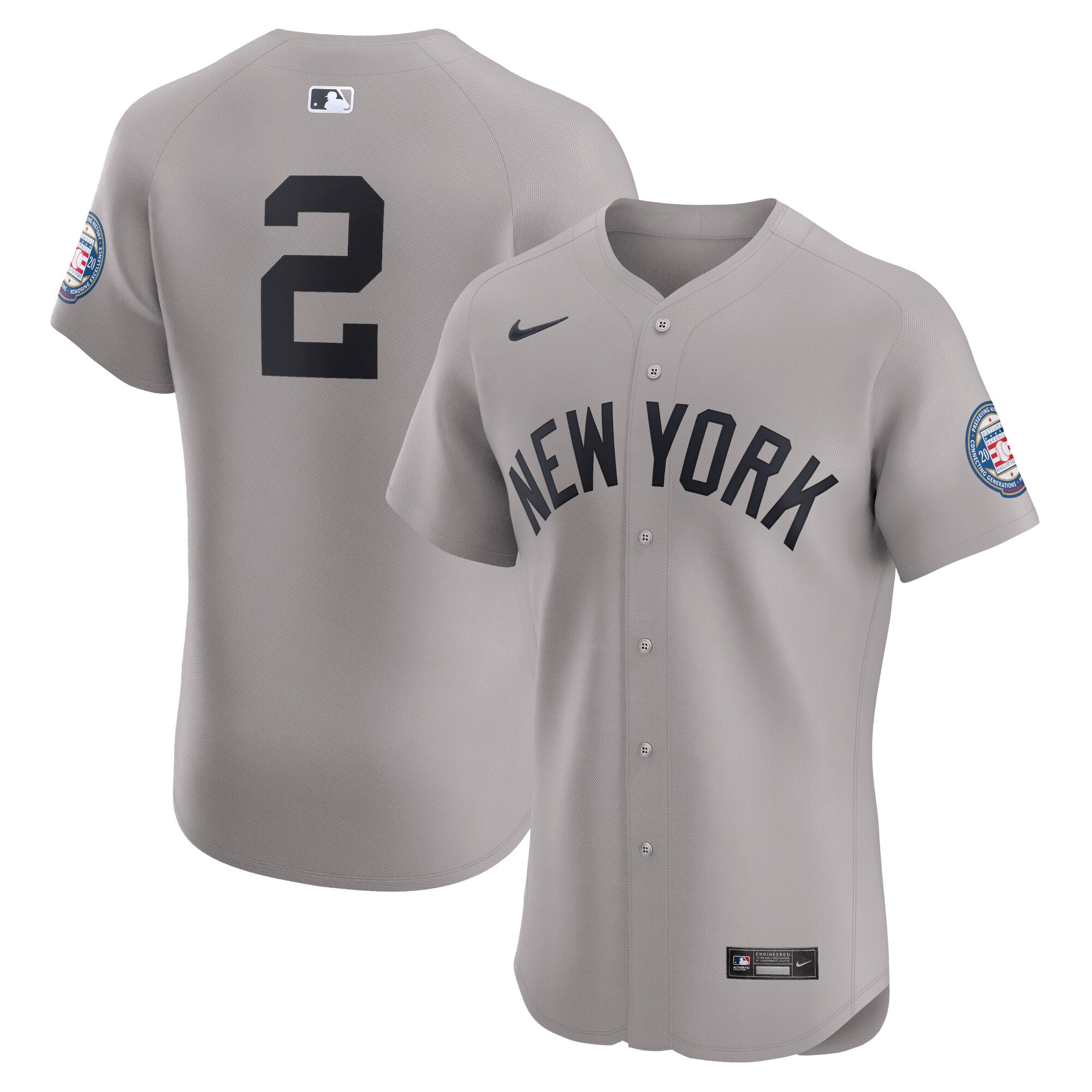 Derek Jeter New York Yankees  Road 2020 Hall of Fame Induction Patch Elite Player Jersey - Gray