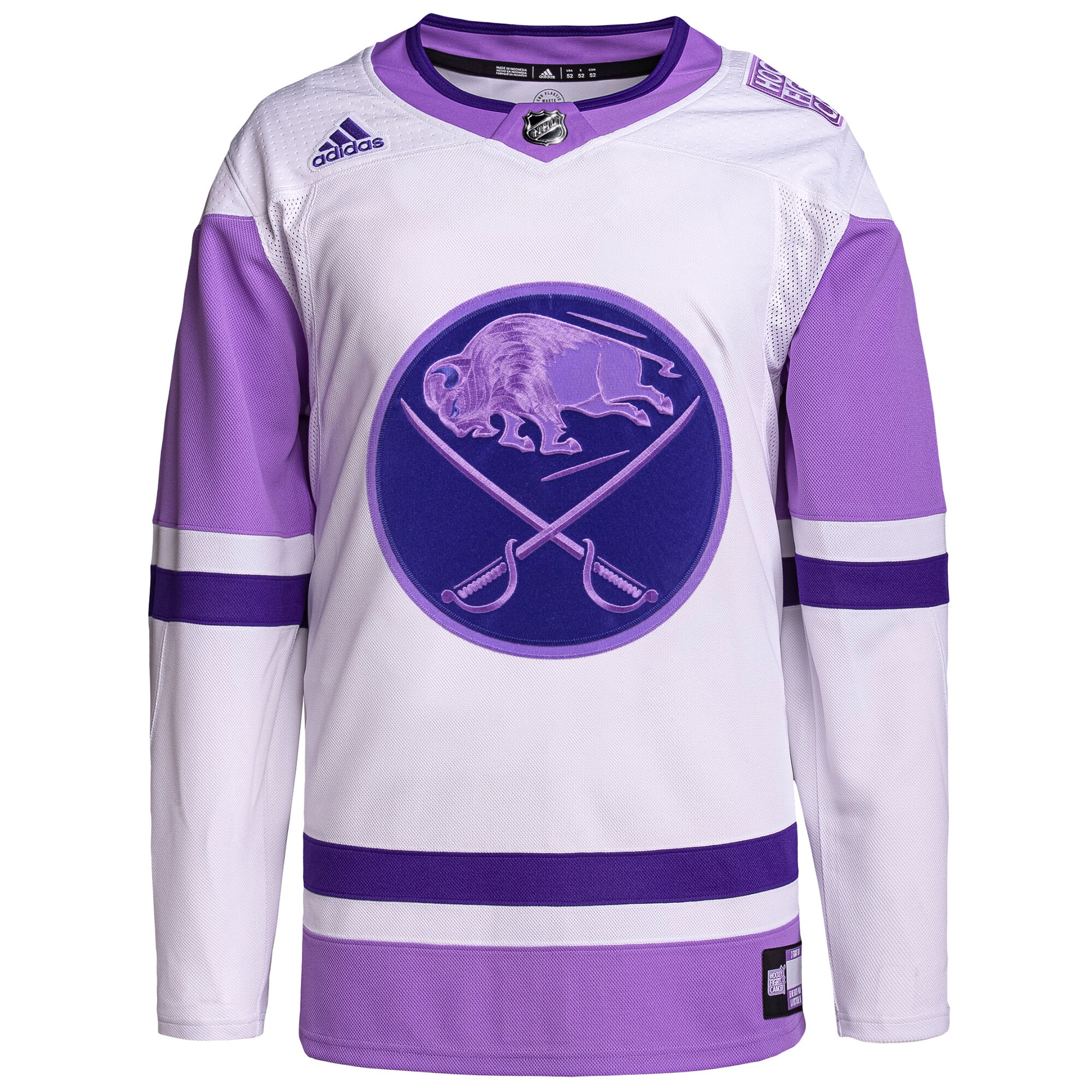 Buffalo Sabres adidas Hockey Fights Cancer Primegreen Authentic Blank Practice Jersey - White\/Purple