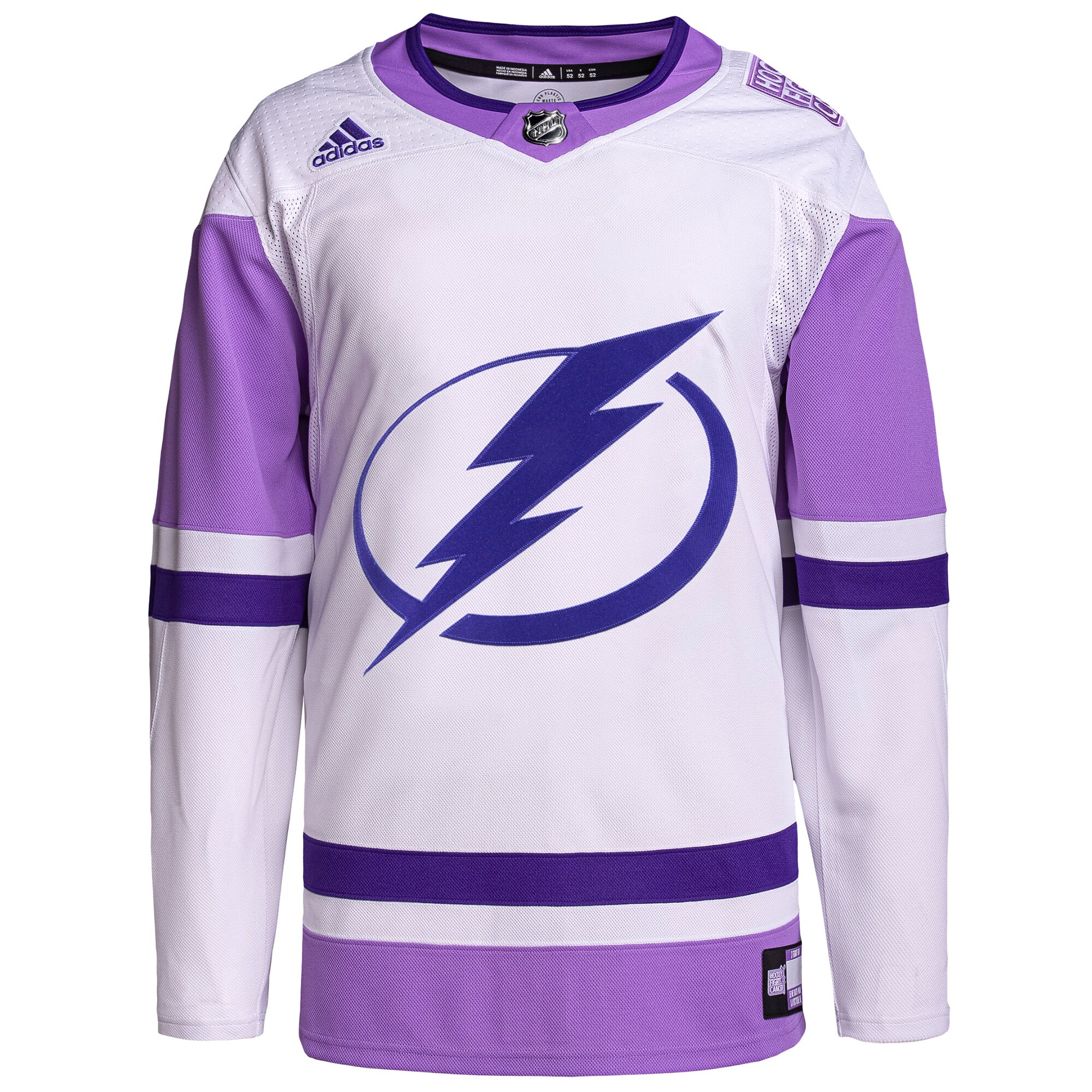 Tampa Bay Lightning adidas Hockey Fights Cancer Primegreen Authentic Blank Practice Jersey - White\/Purple