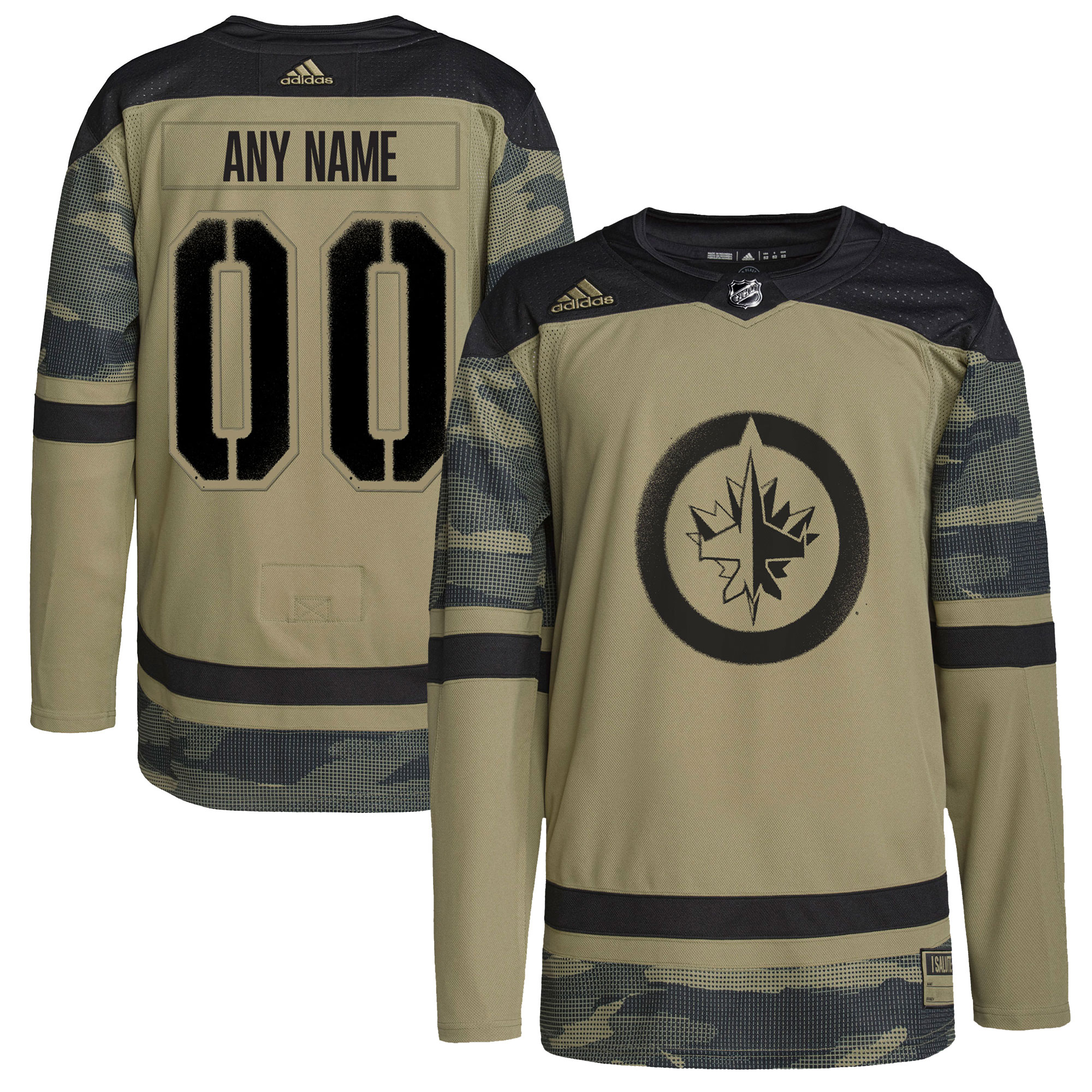 Winnipeg Jets adidas Logo Military Appreciation Team Authentic Custom Practice Jersey - Camo