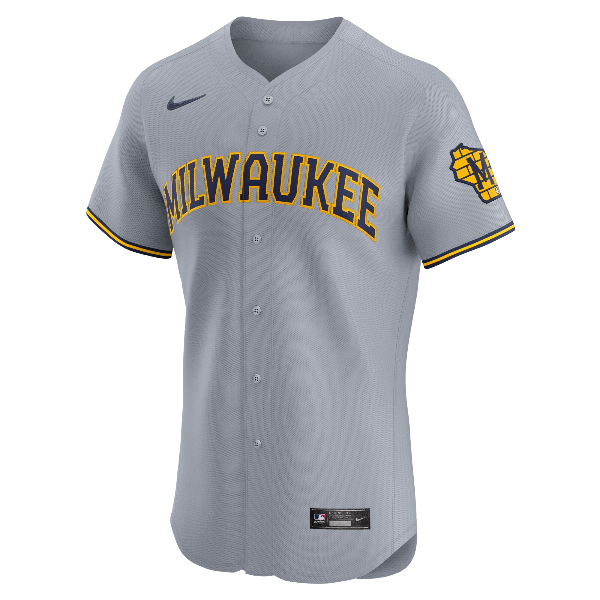 Milwaukee Brewers  Road Vapor Premier Elite Patch Jersey - Gray