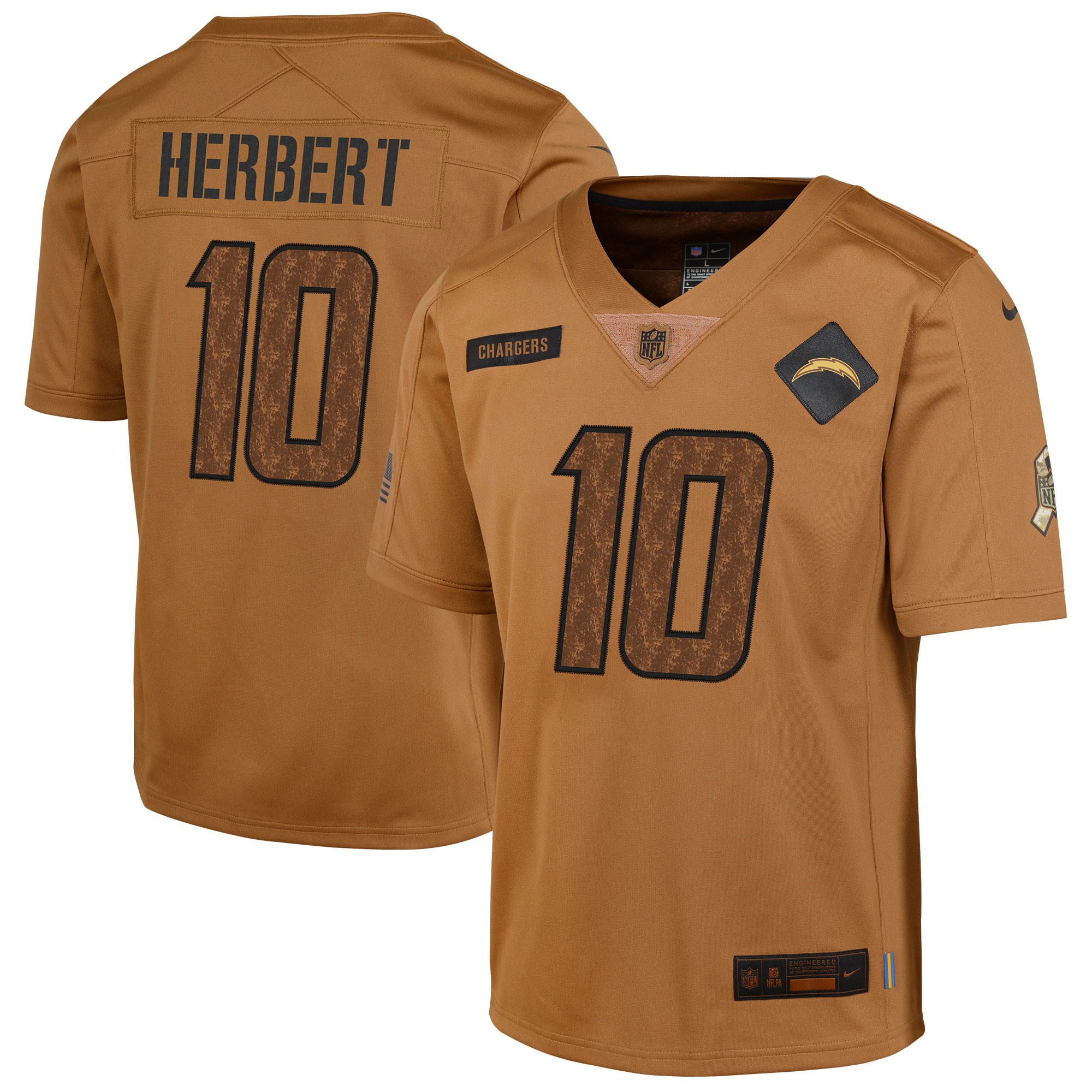 Justin Herbert Los Angeles Chargers  Youth 2023 Salute To Service Limited Jersey - Brown