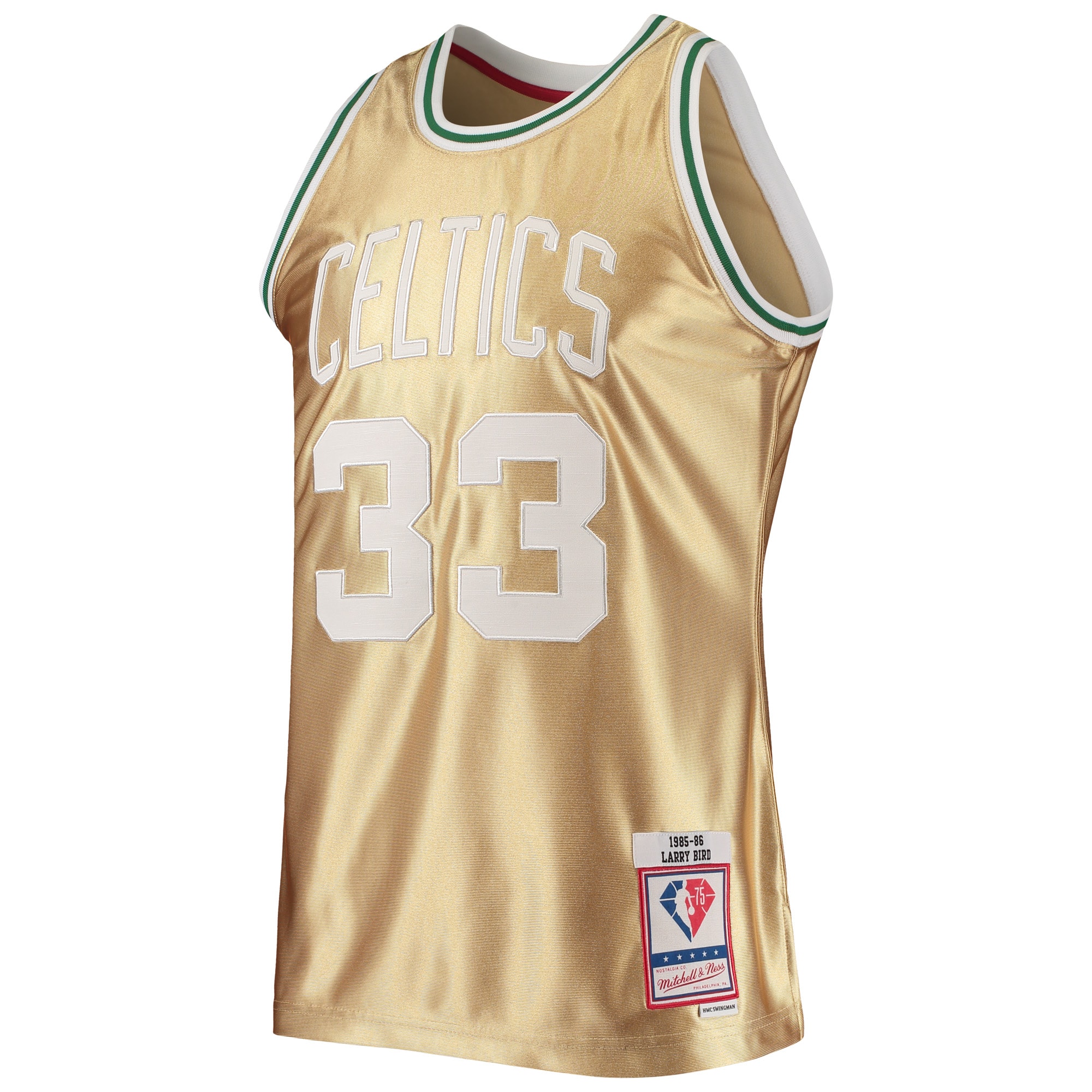 Larry Bird Boston Celtics Mitchell & Ness 75th Anniversary 1985\/86 Hardwood Classics Swingman Jersey - Gold