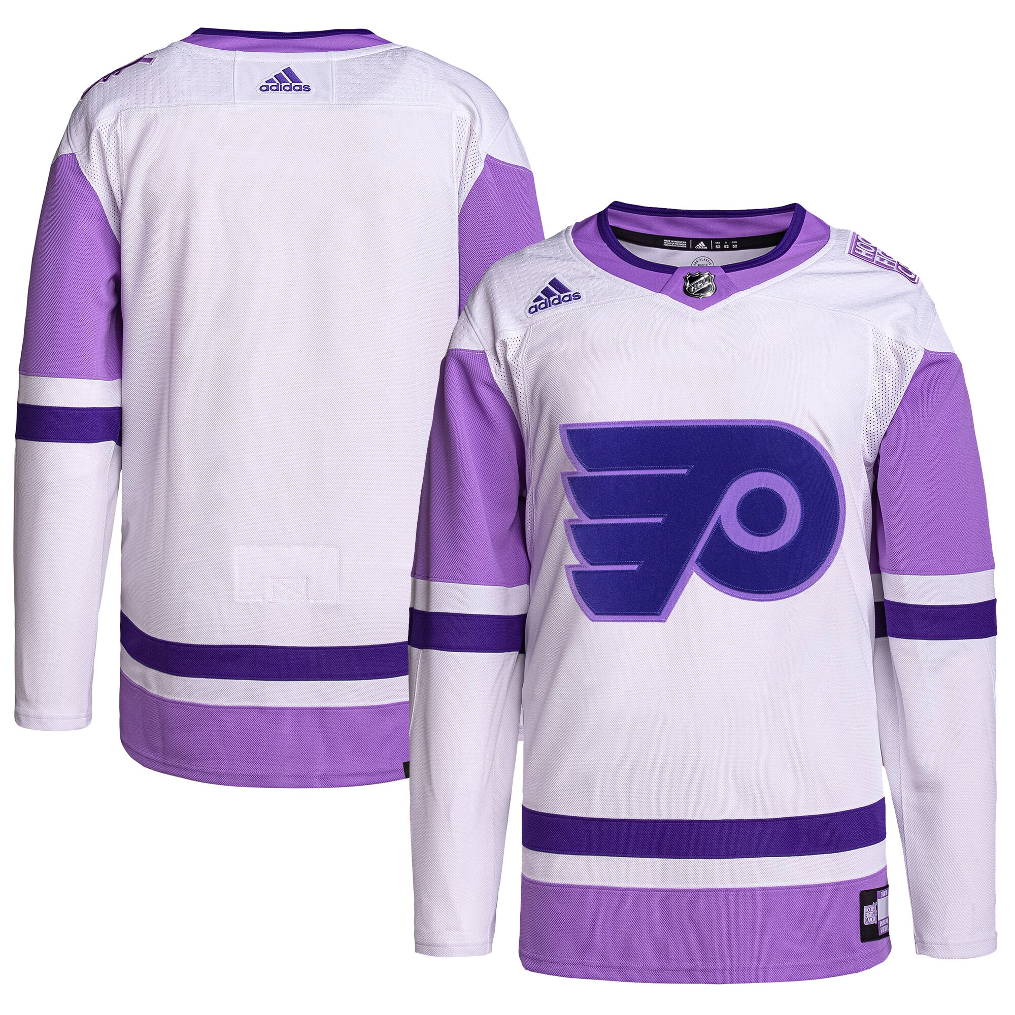 Philadelphia Flyers adidas Hockey Fights Cancer Primegreen Authentic Blank Practice Jersey - White\/Purple