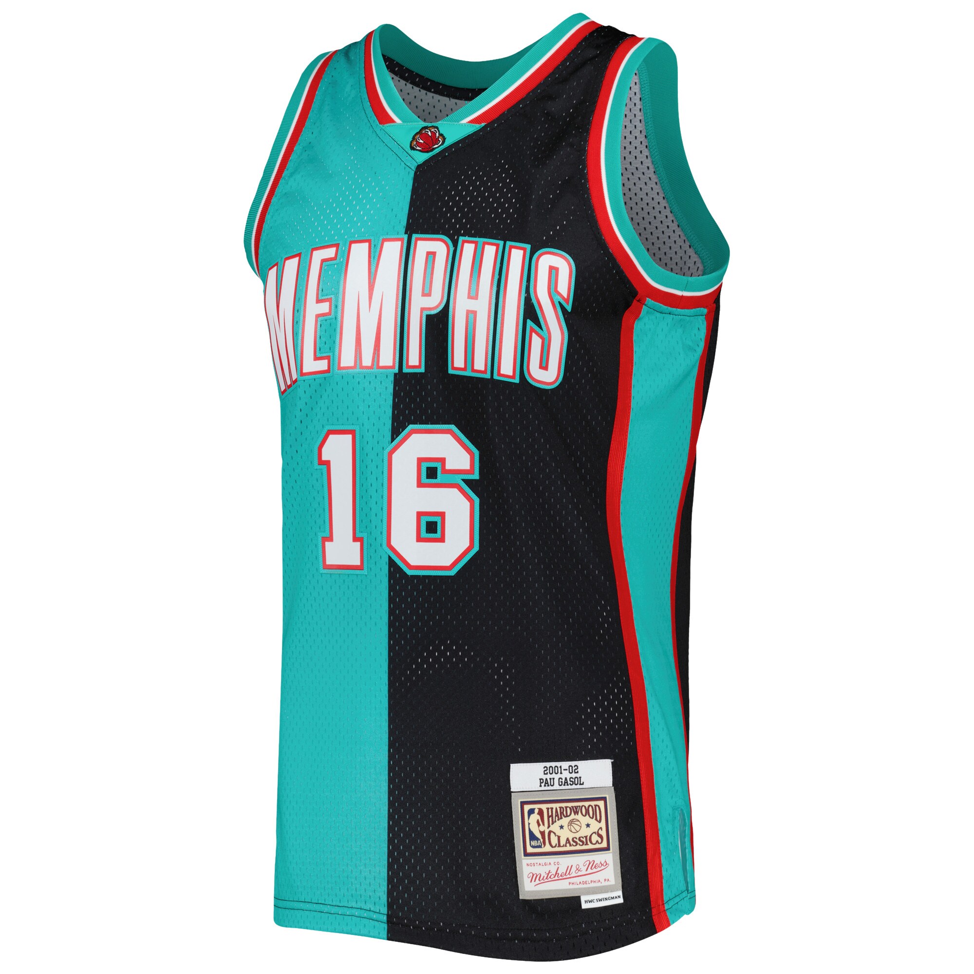 Pau Gasol Memphis Grizzlies Mitchell & Ness Hardwood Classics 2001\/02 Split Swingman Jersey - Black\/Turquoise