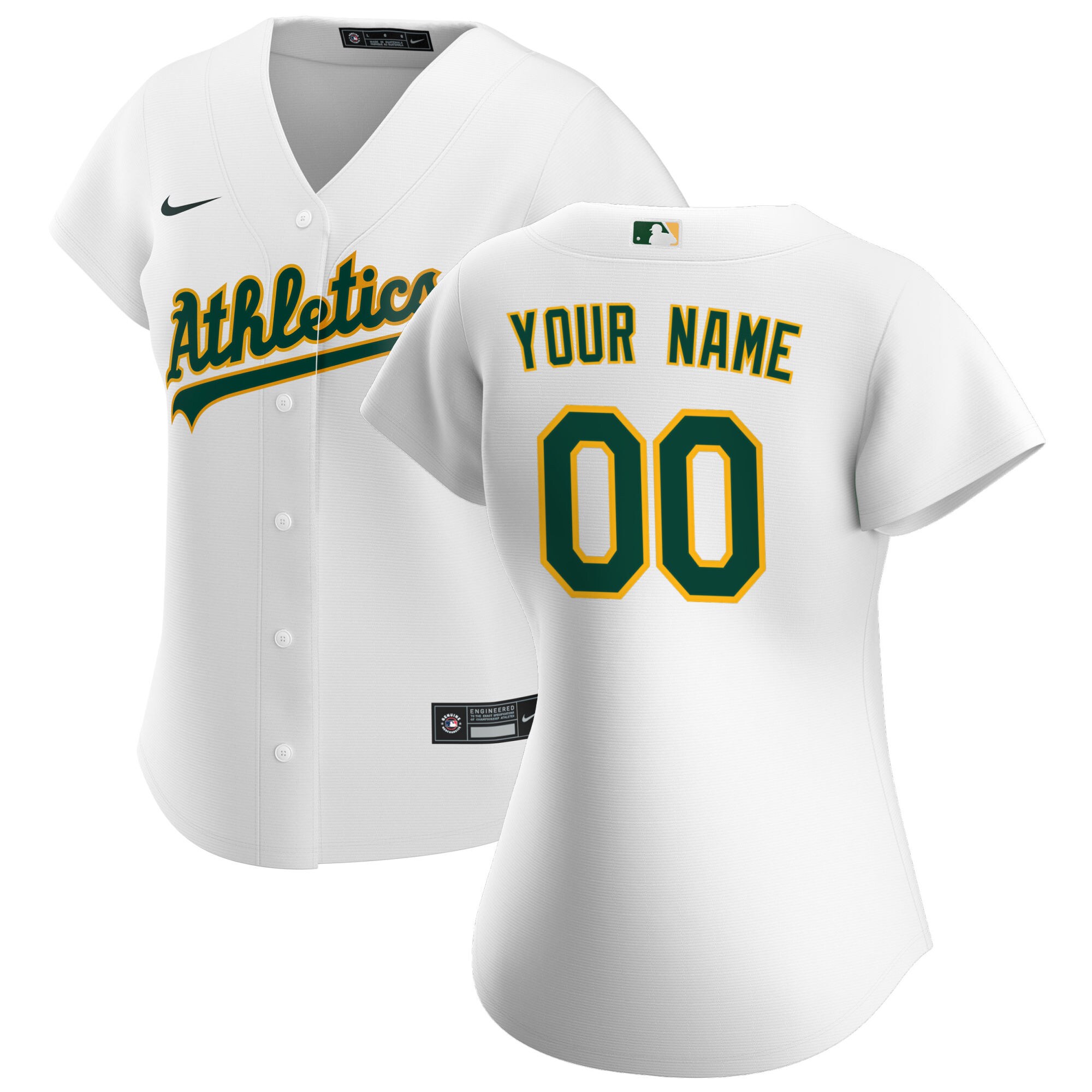Oakland Athletics  Women's Home Replica Custom Jersey - White