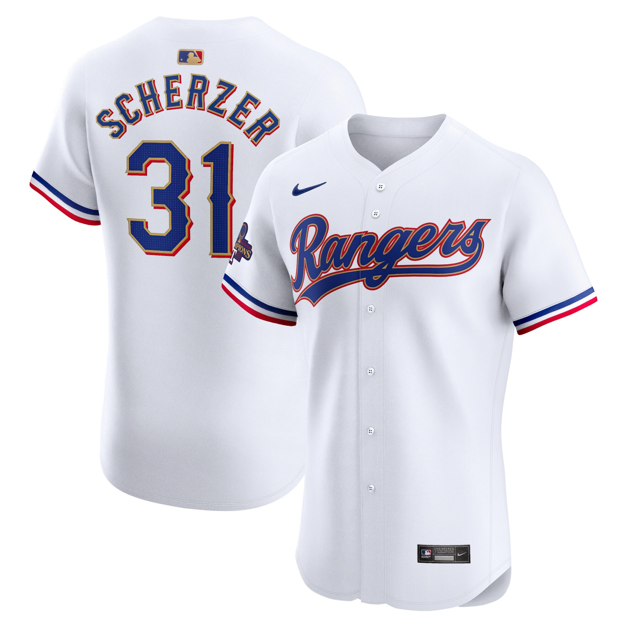 Max Scherzer Texas Rangers  2024 Gold Collection Elite Player Jersey\u00c2\u00a0\u00e2\u20ac\u201c White