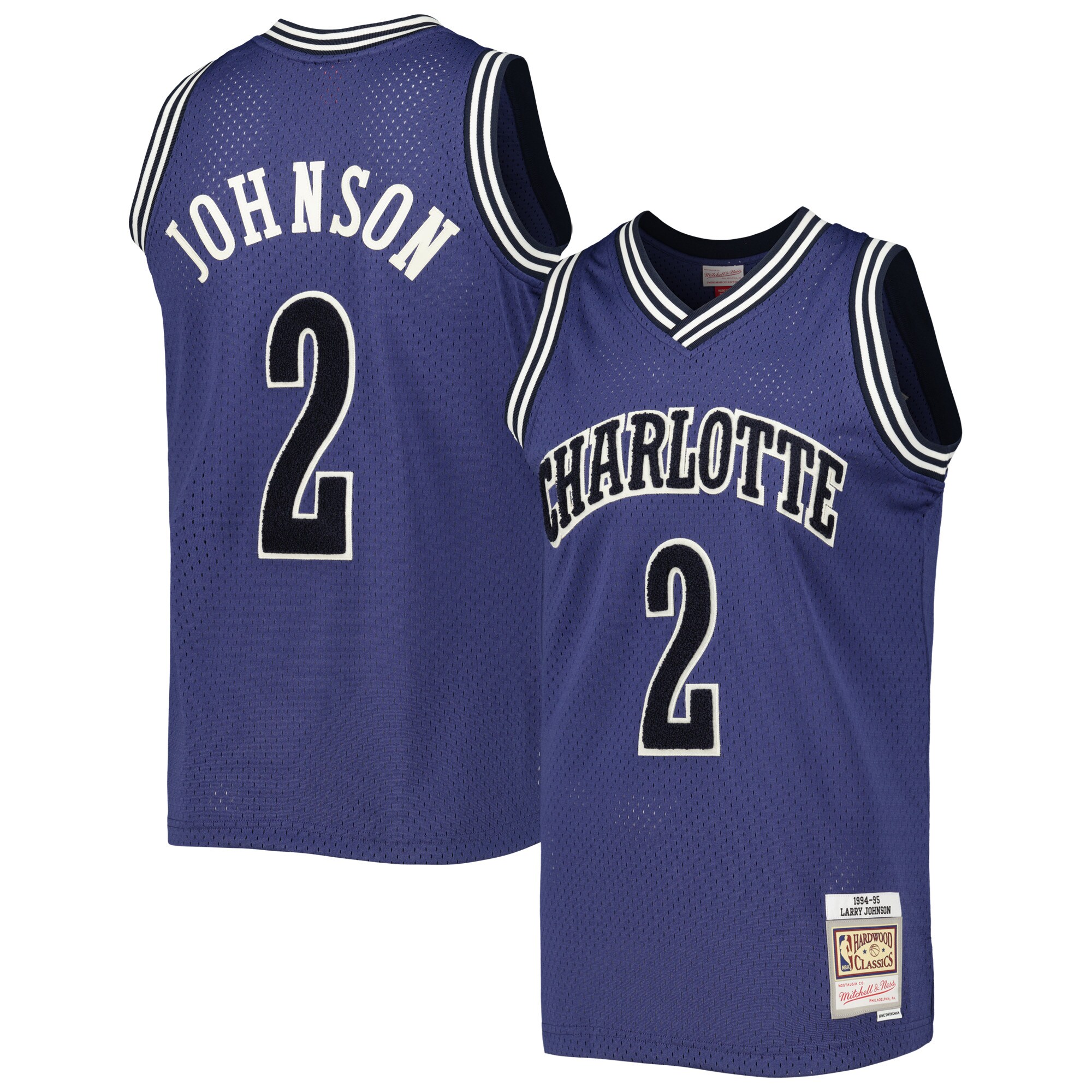 Larry Johnson Charlotte Hornets Mitchell & Ness 1994\/95 Hardwood Classics Off-Court Swingman Jersey - Purple