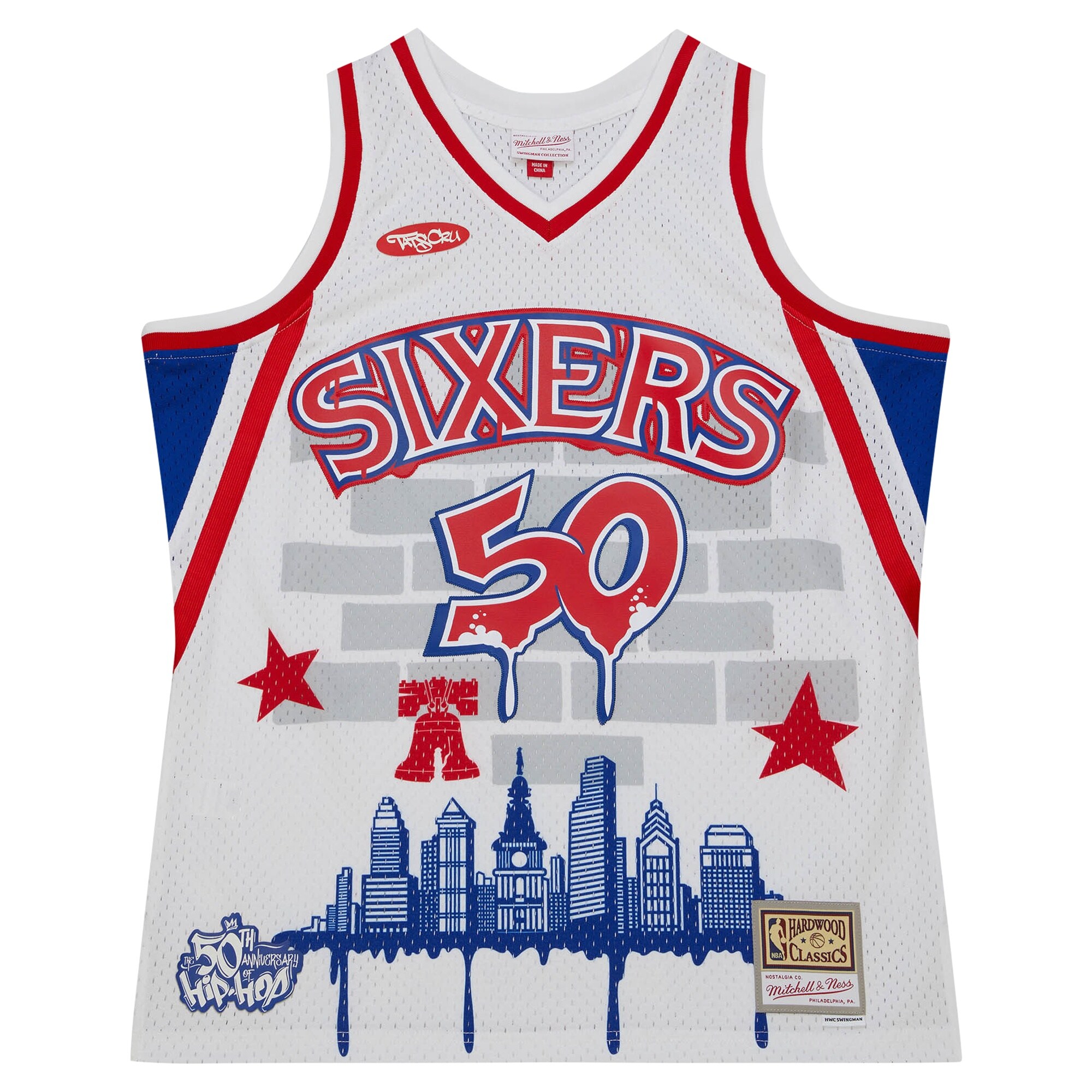 Philadelphia 76ers Mitchell & Ness x Tats Cru Hardwood Classics Fashion Jersey - White
