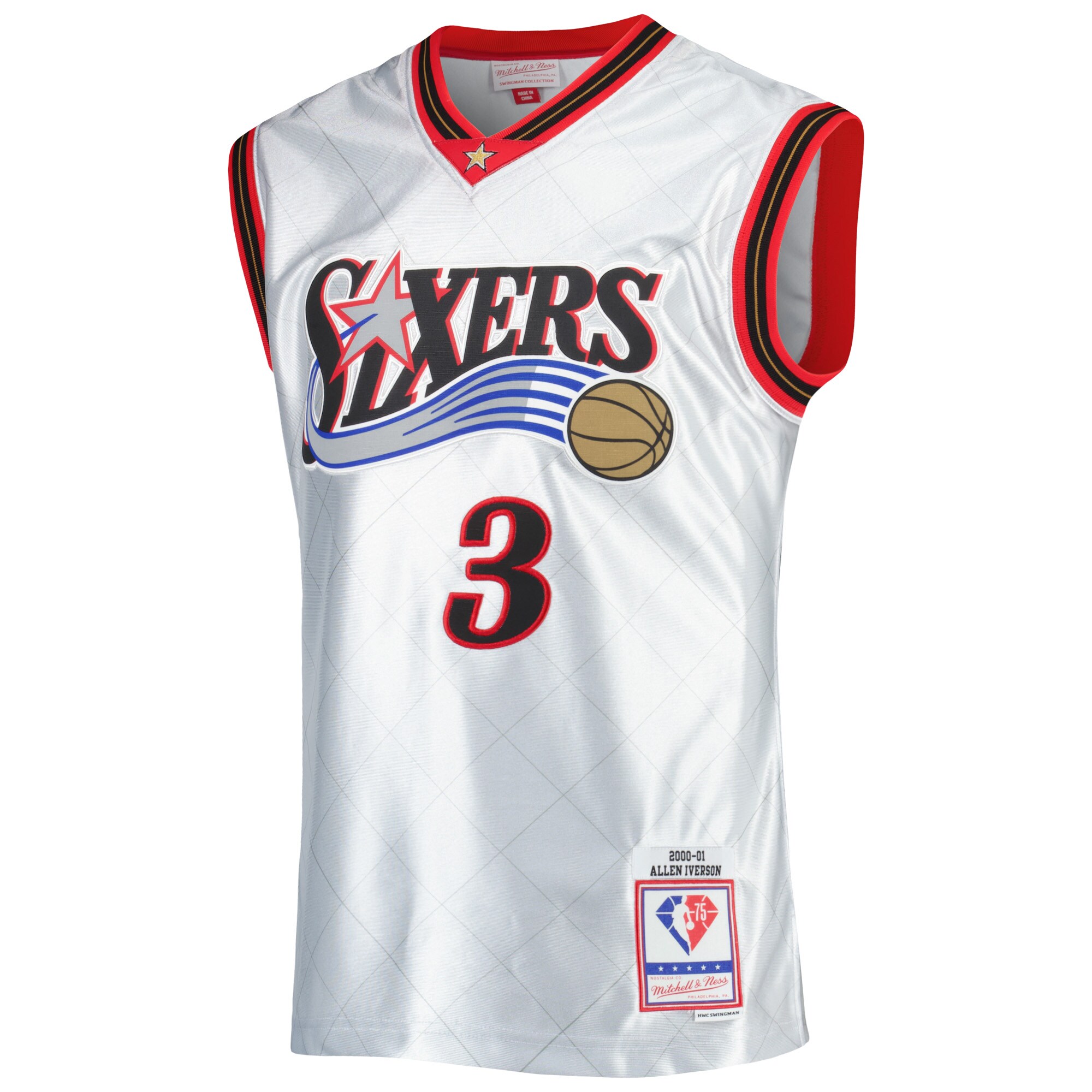 Allen Iverson Philadelphia 76ers Mitchell & Ness 2000\/01 Hardwood Classics 75th Anniversary Swingman Jersey - Platinum