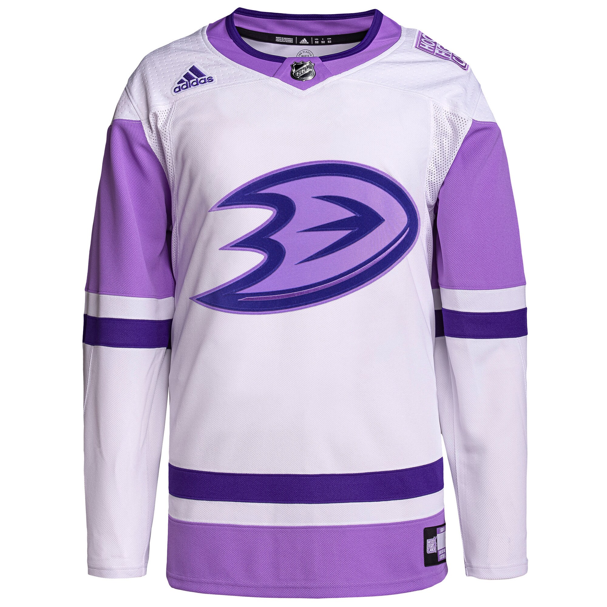 Anaheim Ducks adidas Hockey Fights Cancer Primegreen Authentic Custom Jersey - White\/Purple