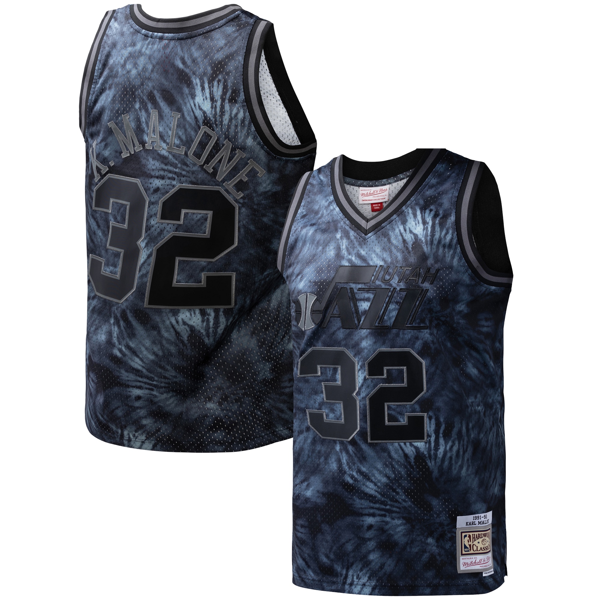 Karl Malone Utah Jazz Mitchell & Ness Hardwood Classics 1991\/92 Tie-Dye Swingman Jersey - Black