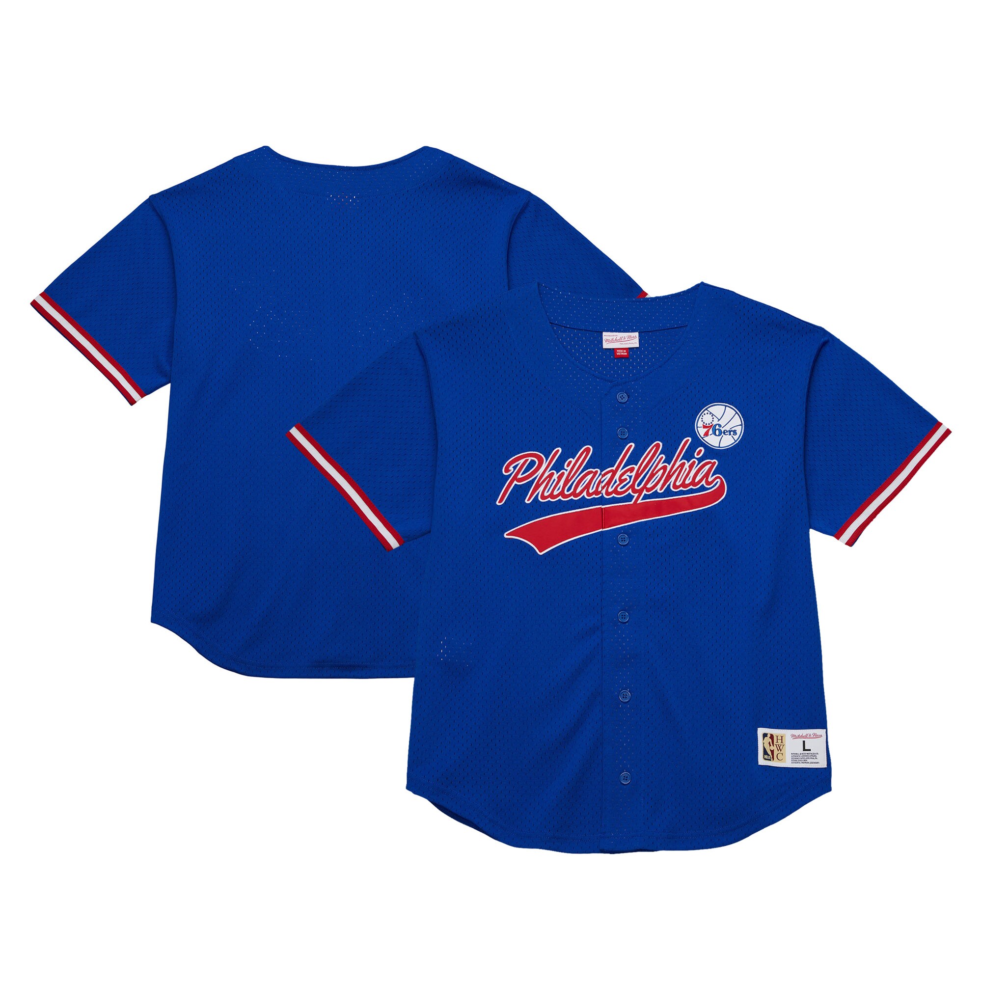 Philadelphia 76ers Mitchell & Ness Hardwood Classics On The Clock Mesh Fashion Baseball Jersey - Royal