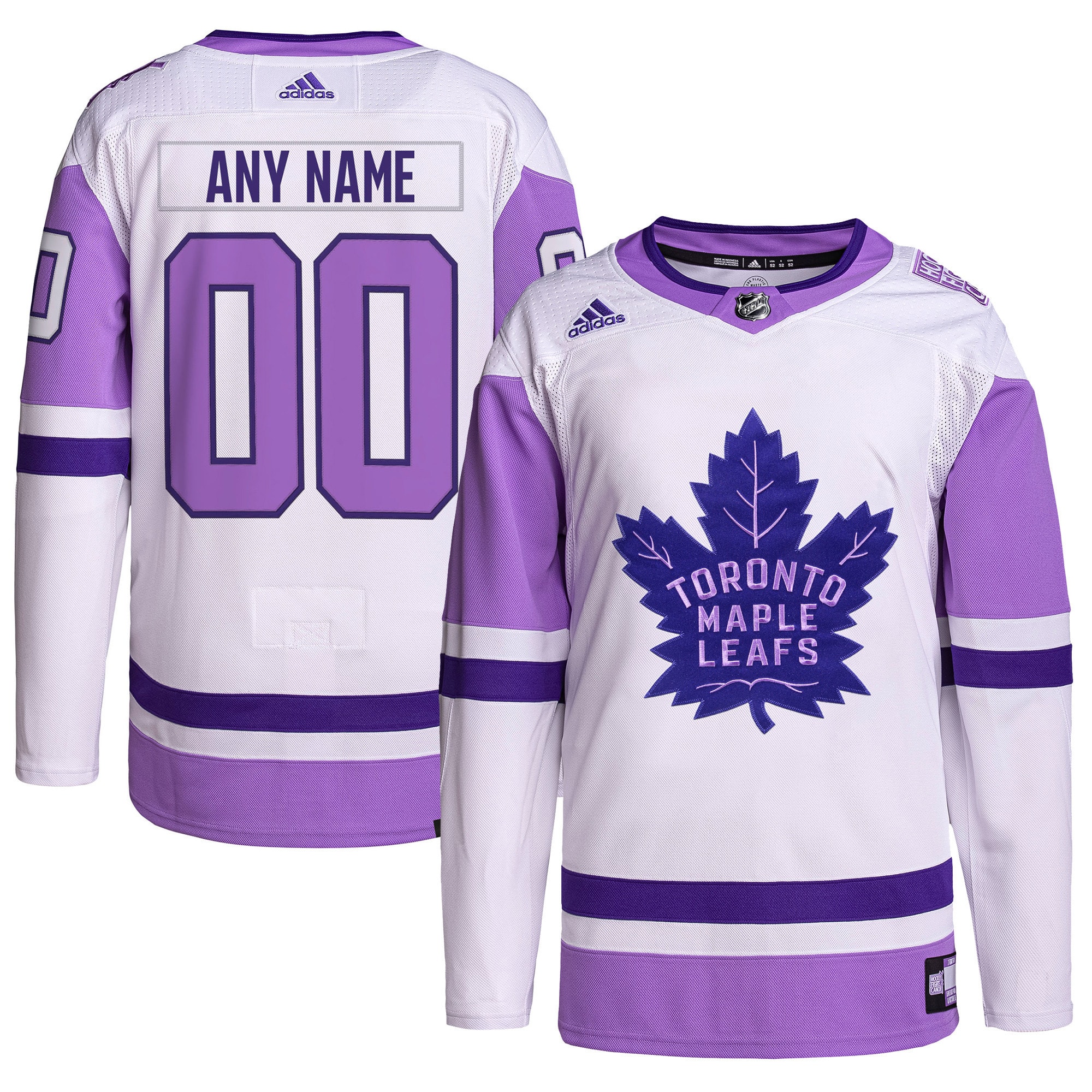 Toronto Maple Leafs adidas Hockey Fights Cancer Primegreen Authentic Custom Jersey - White\/Purple