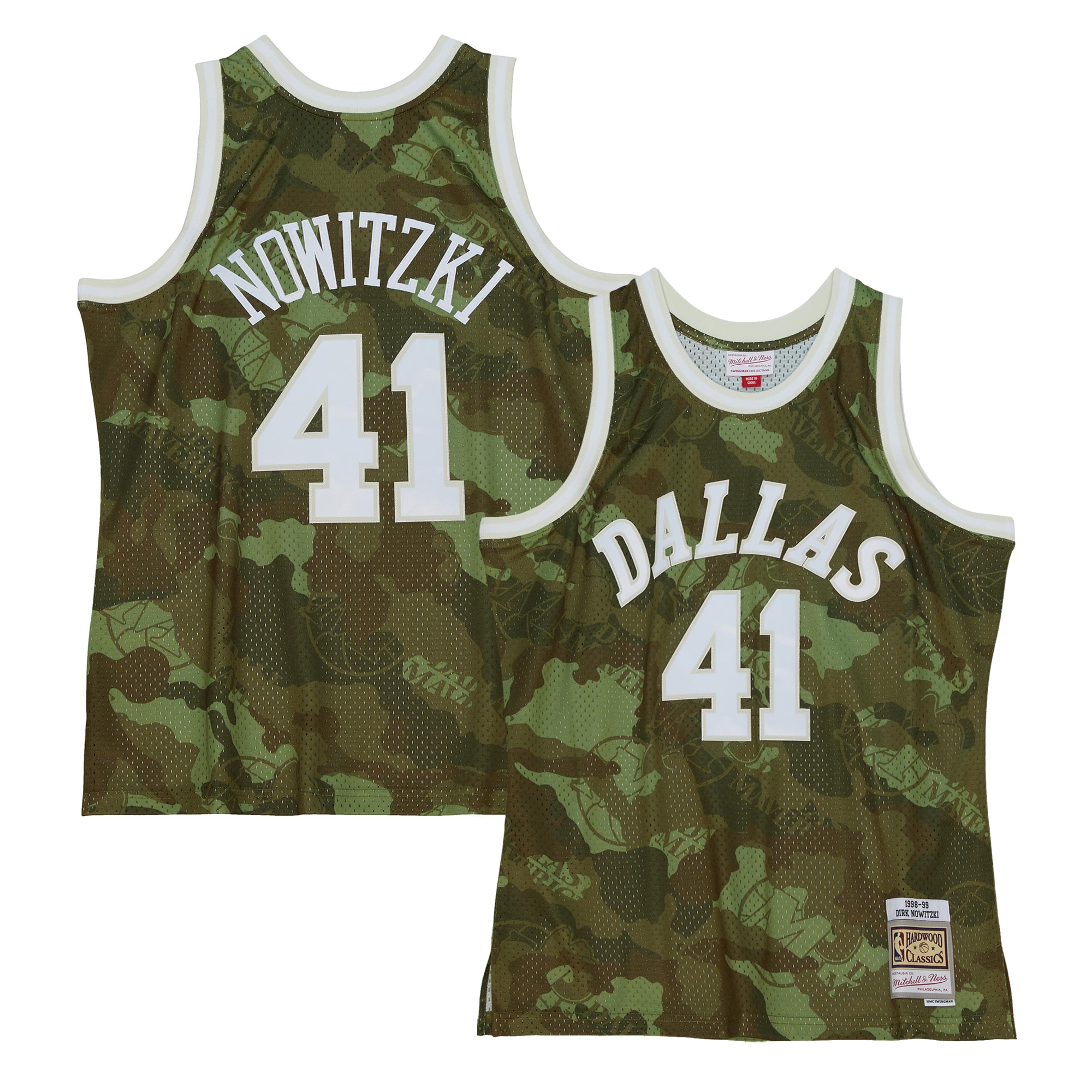Dirk Nowitzki Dallas Mavericks Mitchell & Ness Hardwood Classics 1998\/99 Ghost Green Swingman Jersey - Camo