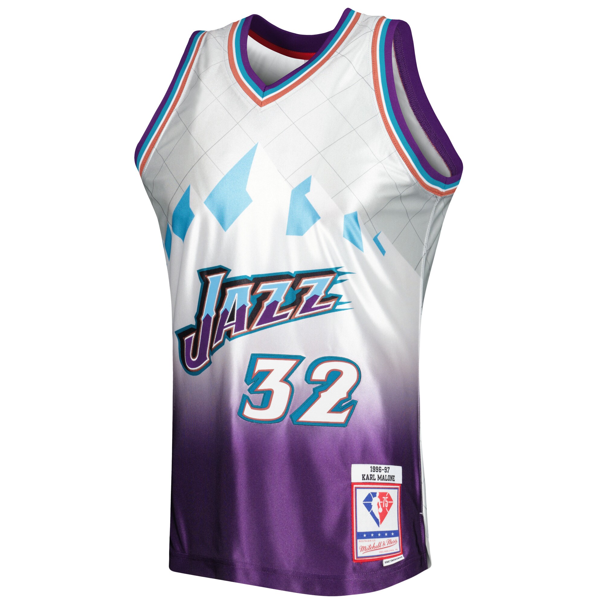 Karl Malone Utah Jazz Mitchell & Ness 1996\/97 Hardwood Classics 75th Anniversary Swingman Jersey - Platinum
