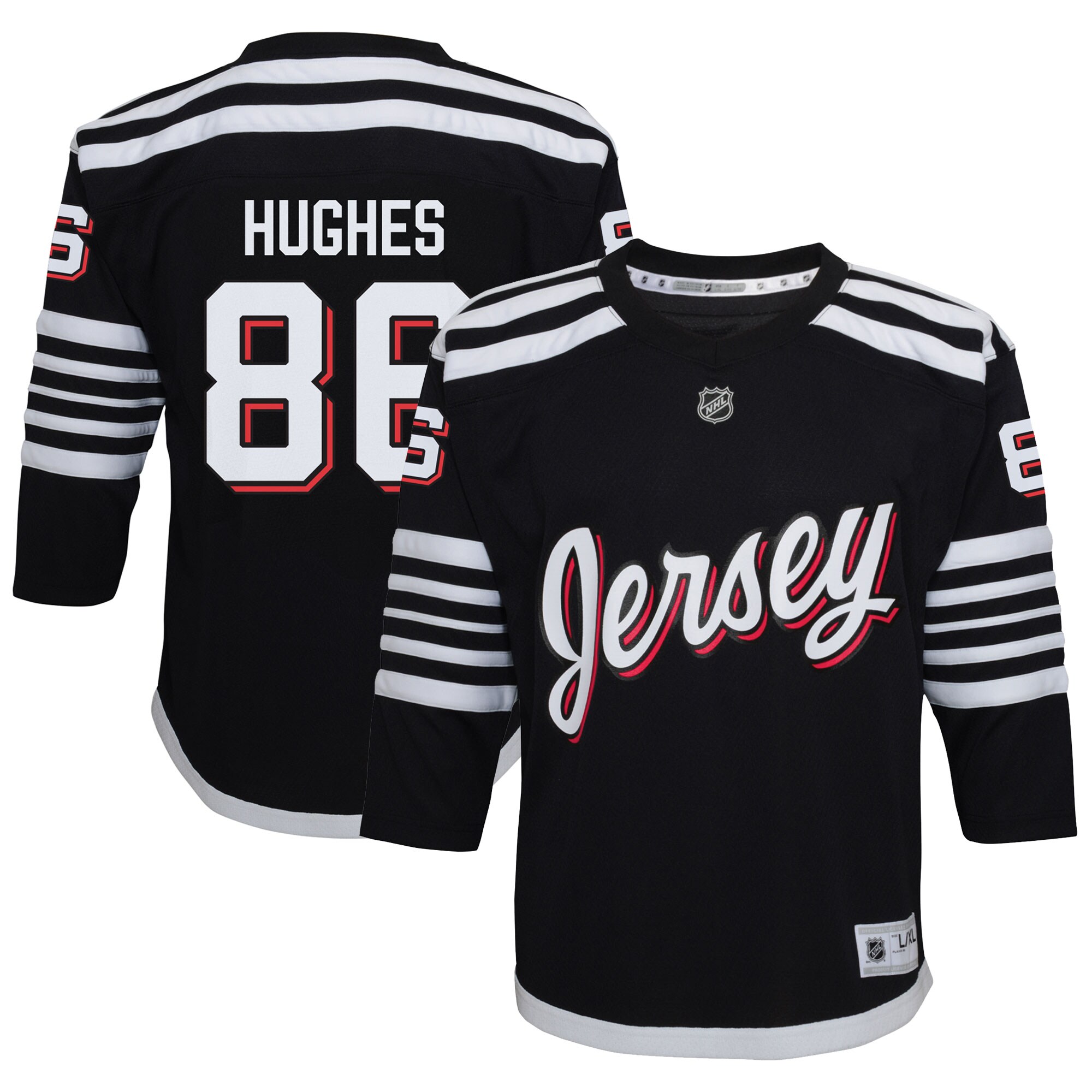 Jack Hughes New Jersey Devils Youth Alternate Replica Player Jersey - Black
