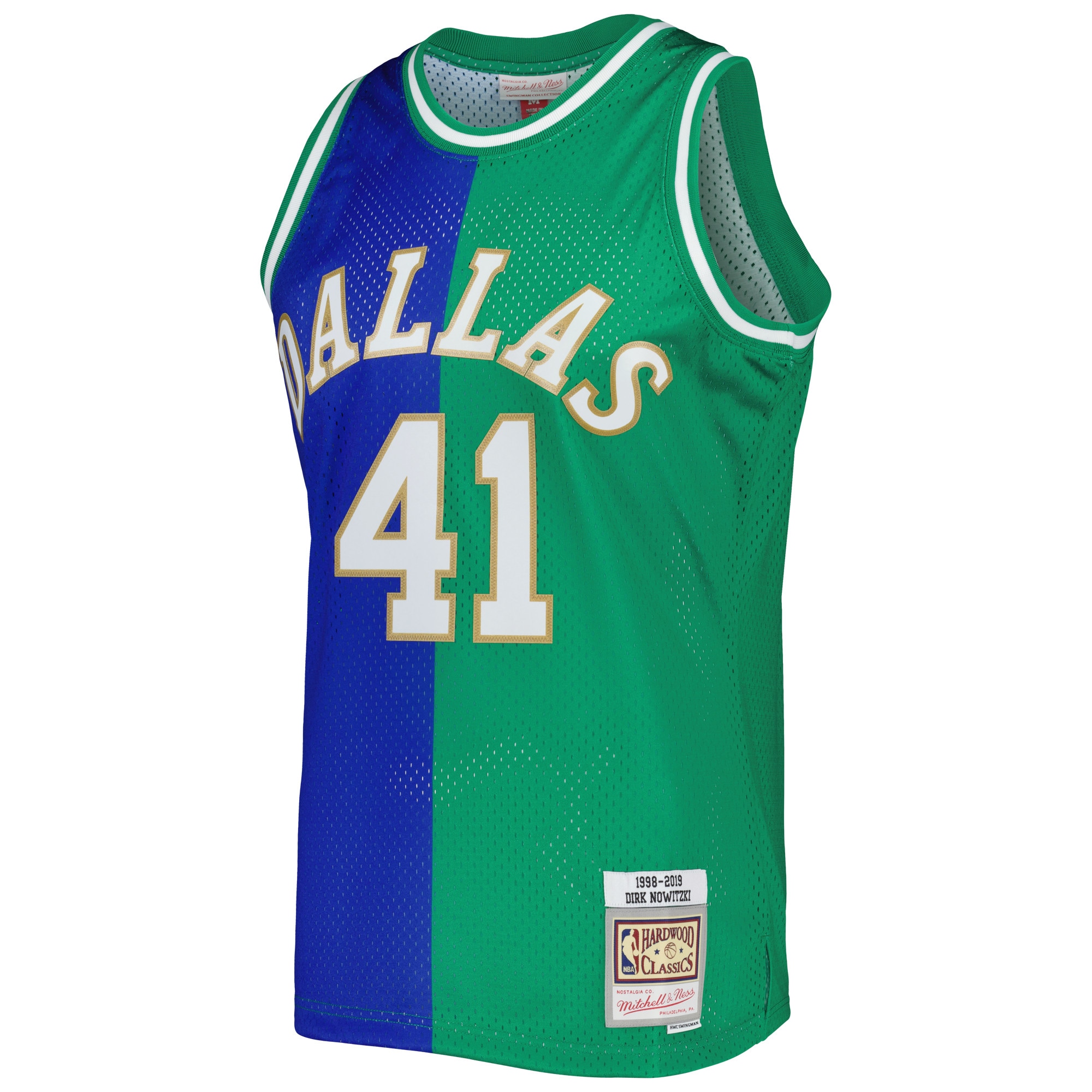 Dirk Nowitzki Dirk Nowitzki Mitchell & Ness Hardwood Classics 1998\/2019 Split Swingman Jersey - Blue\/Green