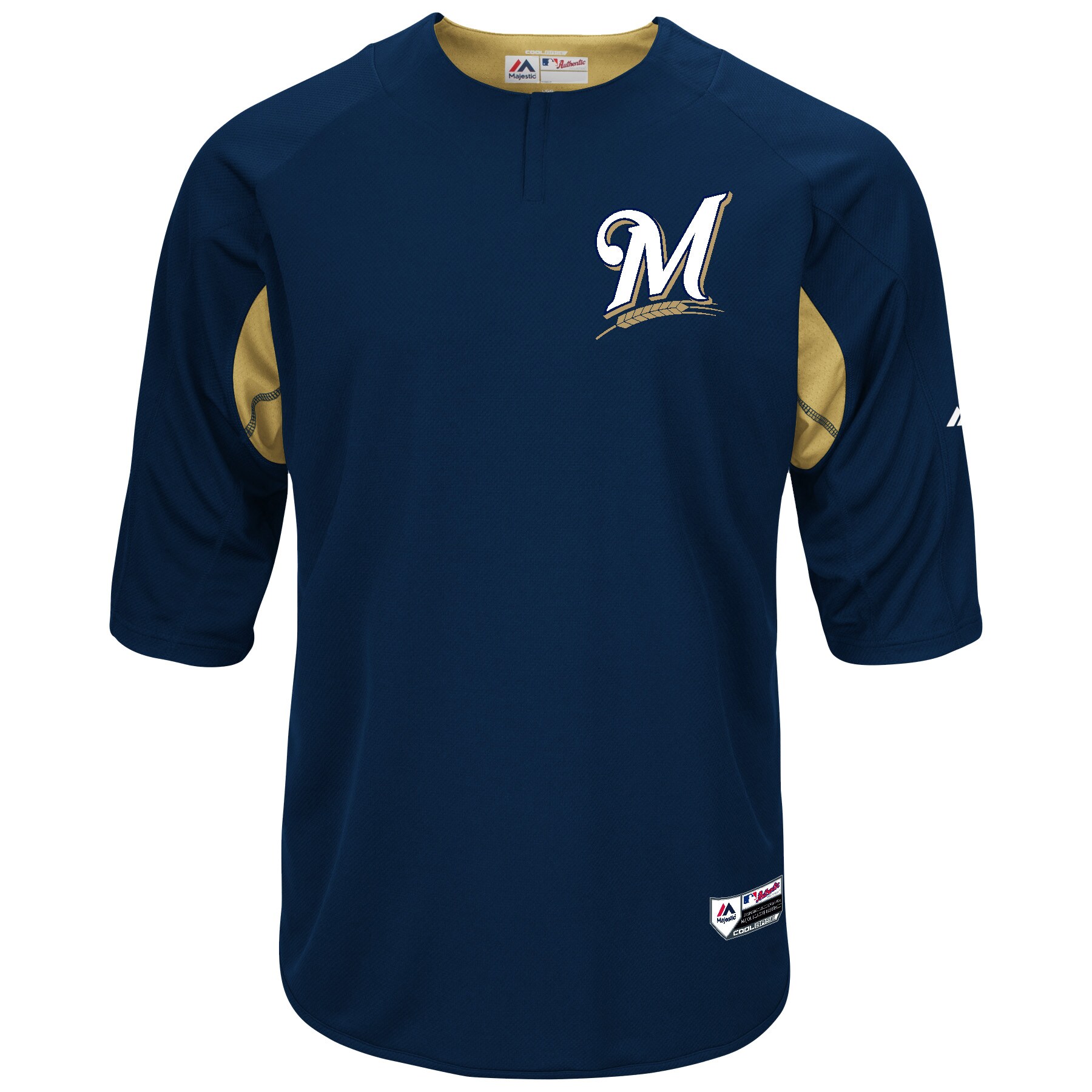 Milwaukee Brewers Majestic Authentic Collection On-Field 3\/4-Sleeve Batting Practice Jersey - Navy\/Gold