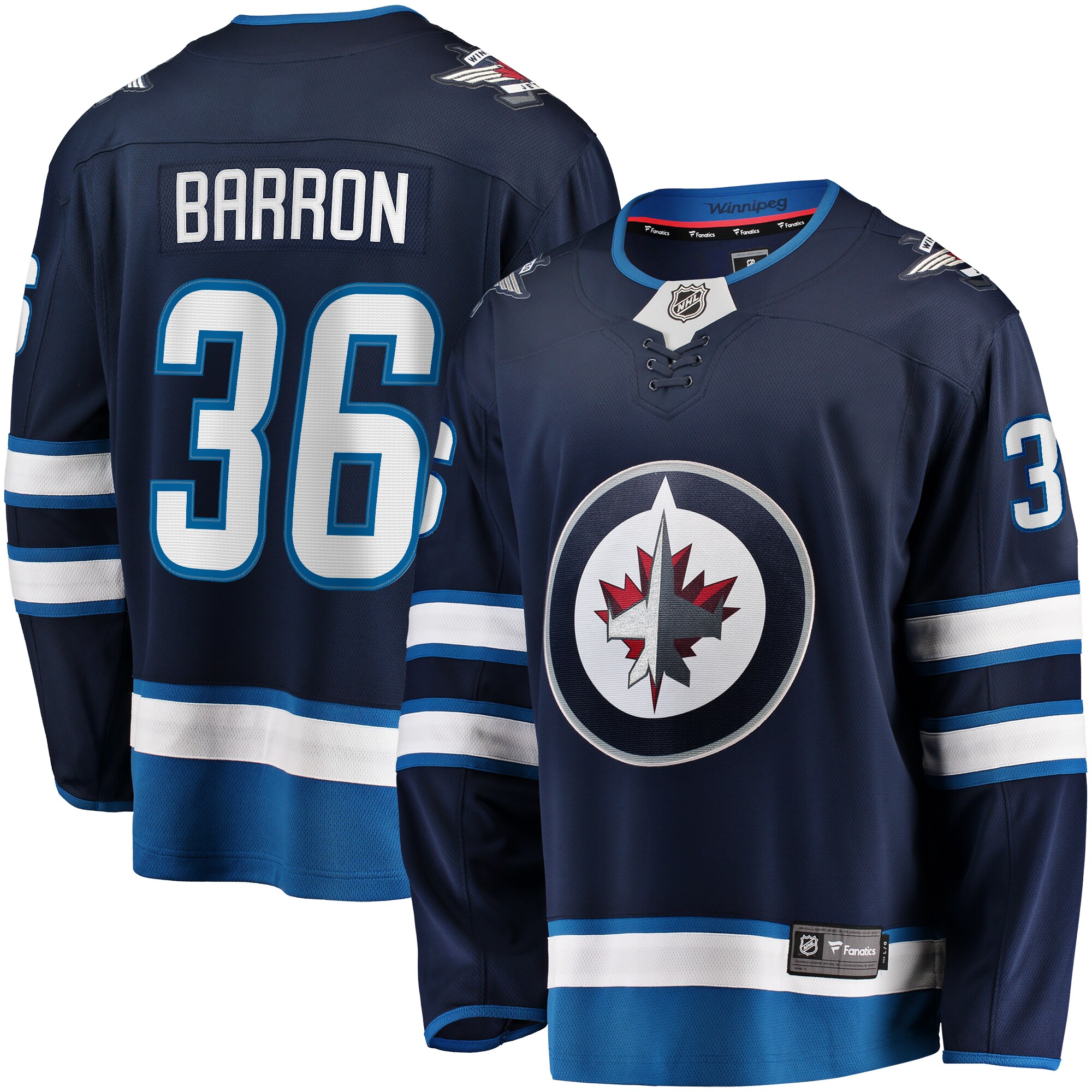 Morgan Barron Winnipeg Jets Fanatics Home Premier Breakaway Player Jersey - Navy
