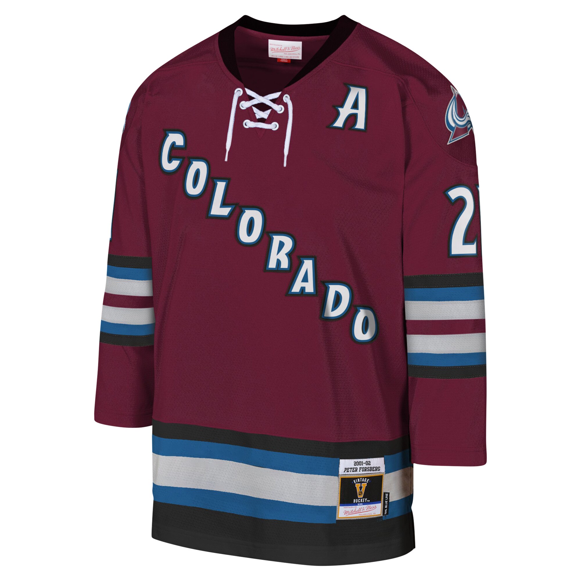 Peter Forsberg Colorado Avalanche Mitchell & Ness Youth 2001-02 Blue Line Player Jersey - Burgundy
