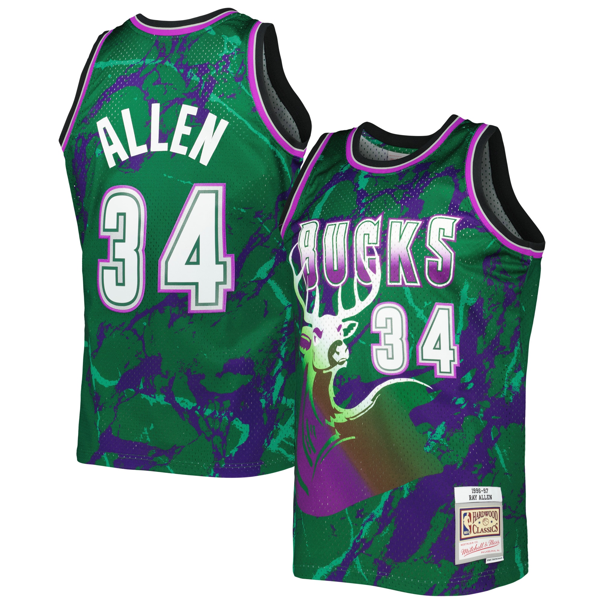 Ray Allen Milwaukee Bucks Mitchell & Ness 1996\/97 Hardwood Classics Marble Swingman Jersey - Green