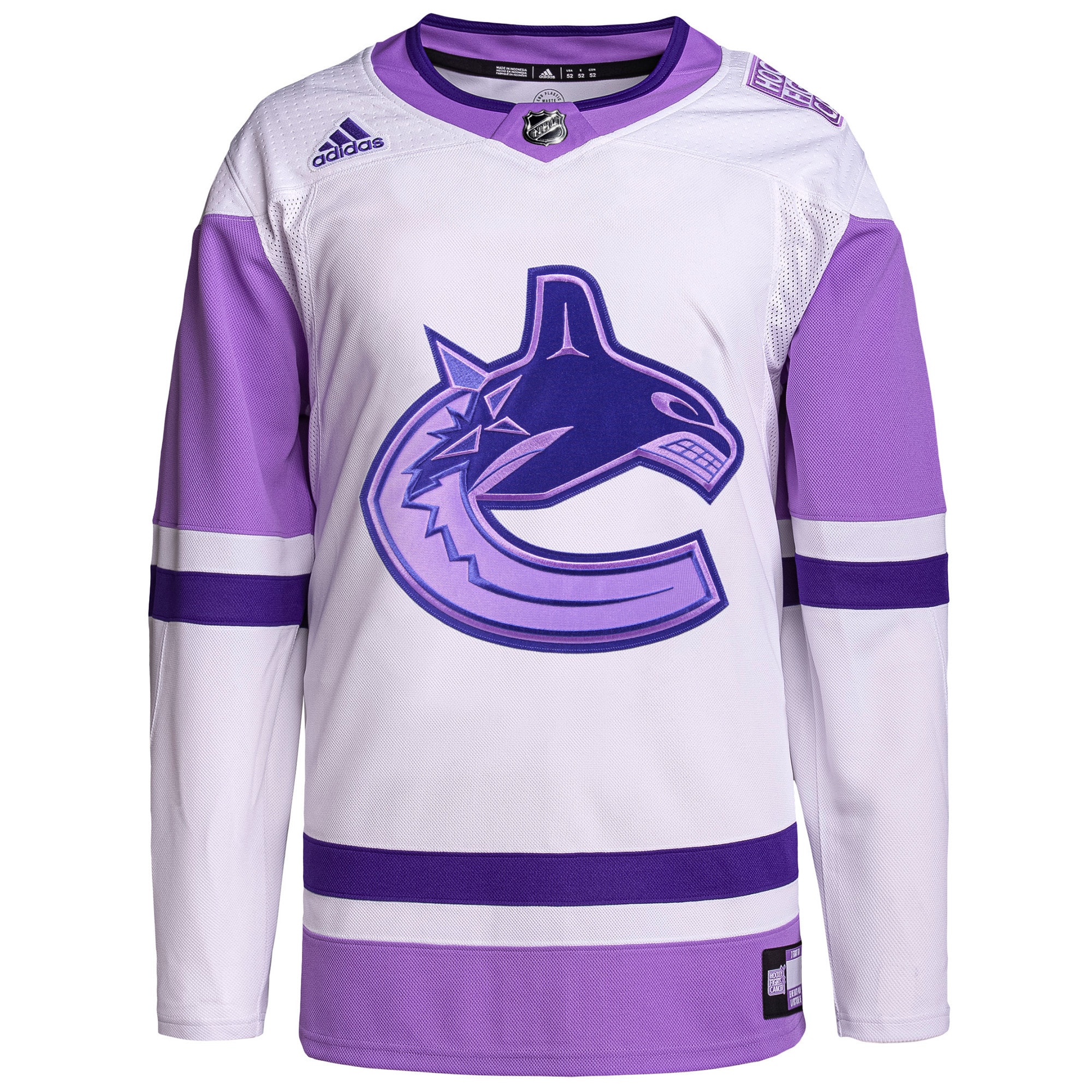 Vancouver Canucks adidas Hockey Fights Cancer Primegreen Authentic Custom Jersey - White\/Purple