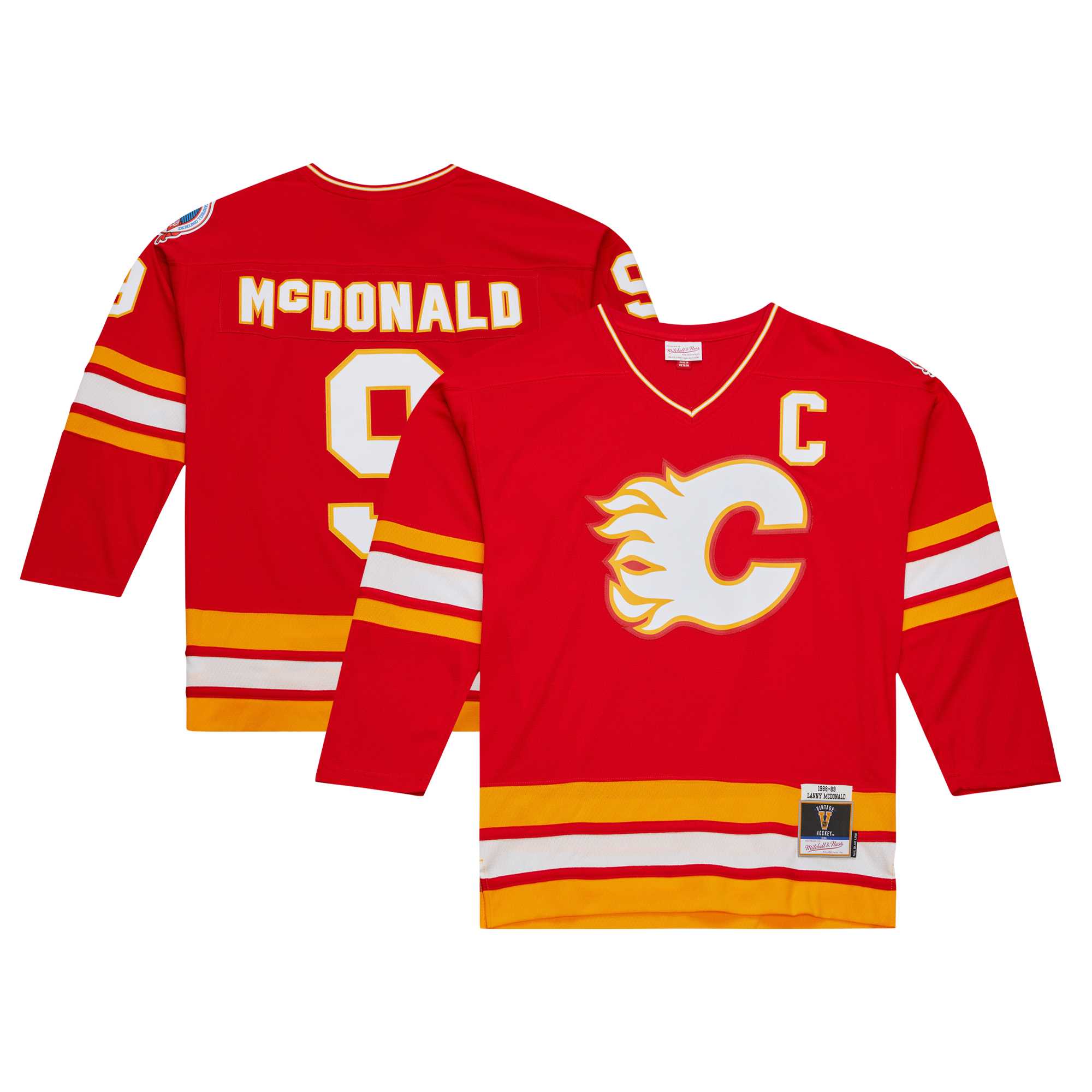 Lanny McDonald Calgary Flames Mitchell & Ness Captain Patch 1988\/89 Blue Line Player Jersey - Red