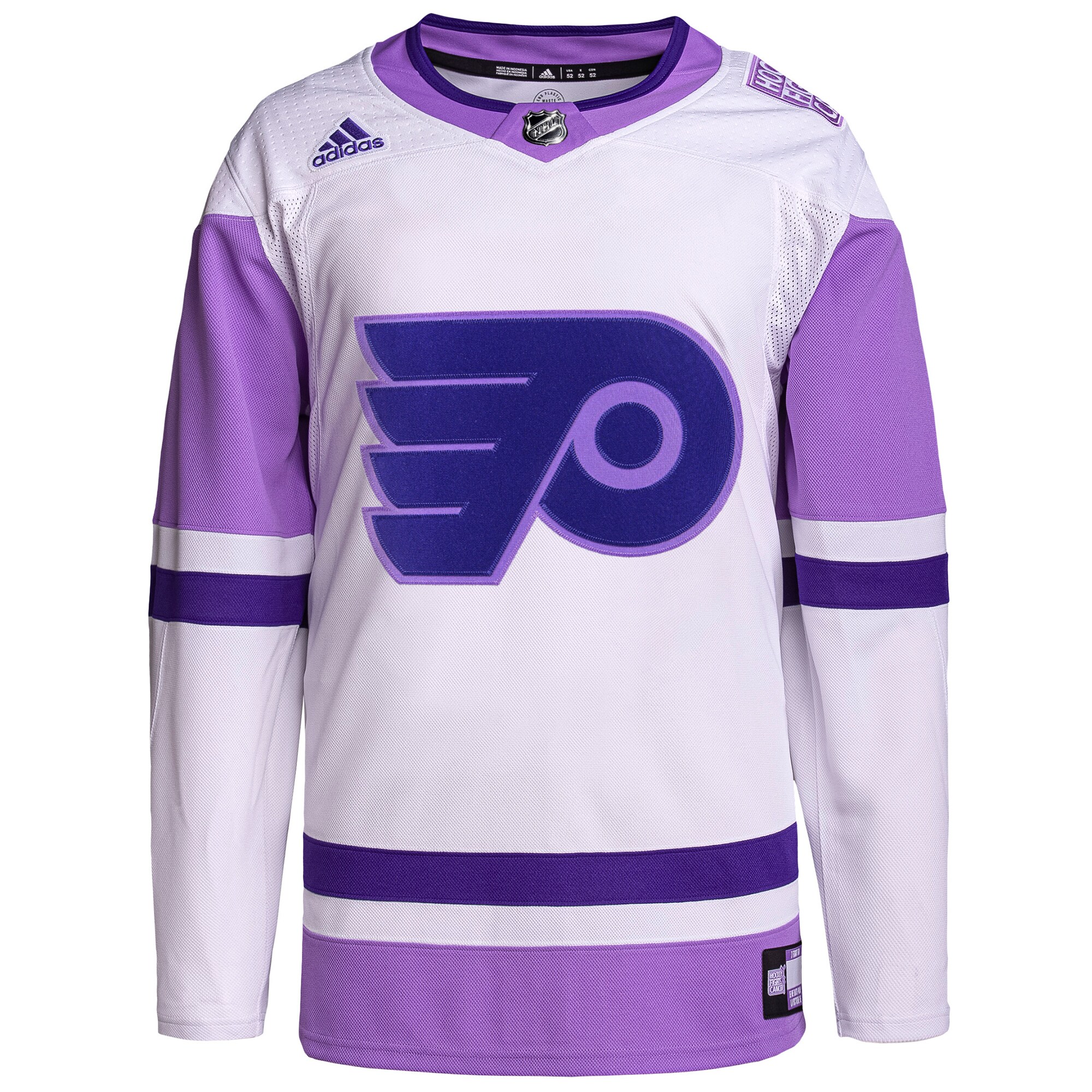 Philadelphia Flyers adidas Hockey Fights Cancer Primegreen Authentic Blank Practice Jersey - White\/Purple