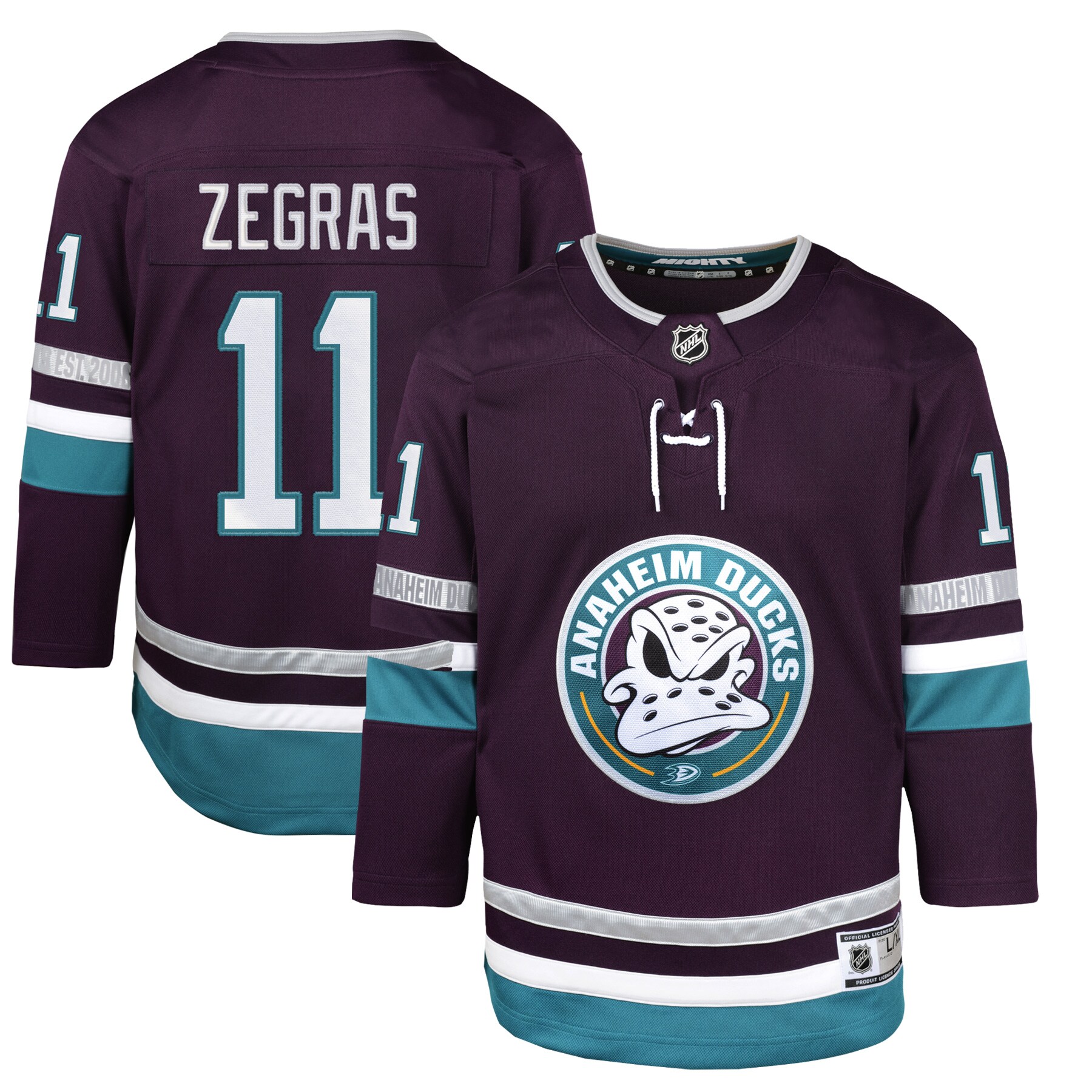 Trevor Zegras Anaheim Ducks Youth 30th Anniversary Premier Player Jersey\u00c2\u00a0\u00e2\u20ac\u201c Purple