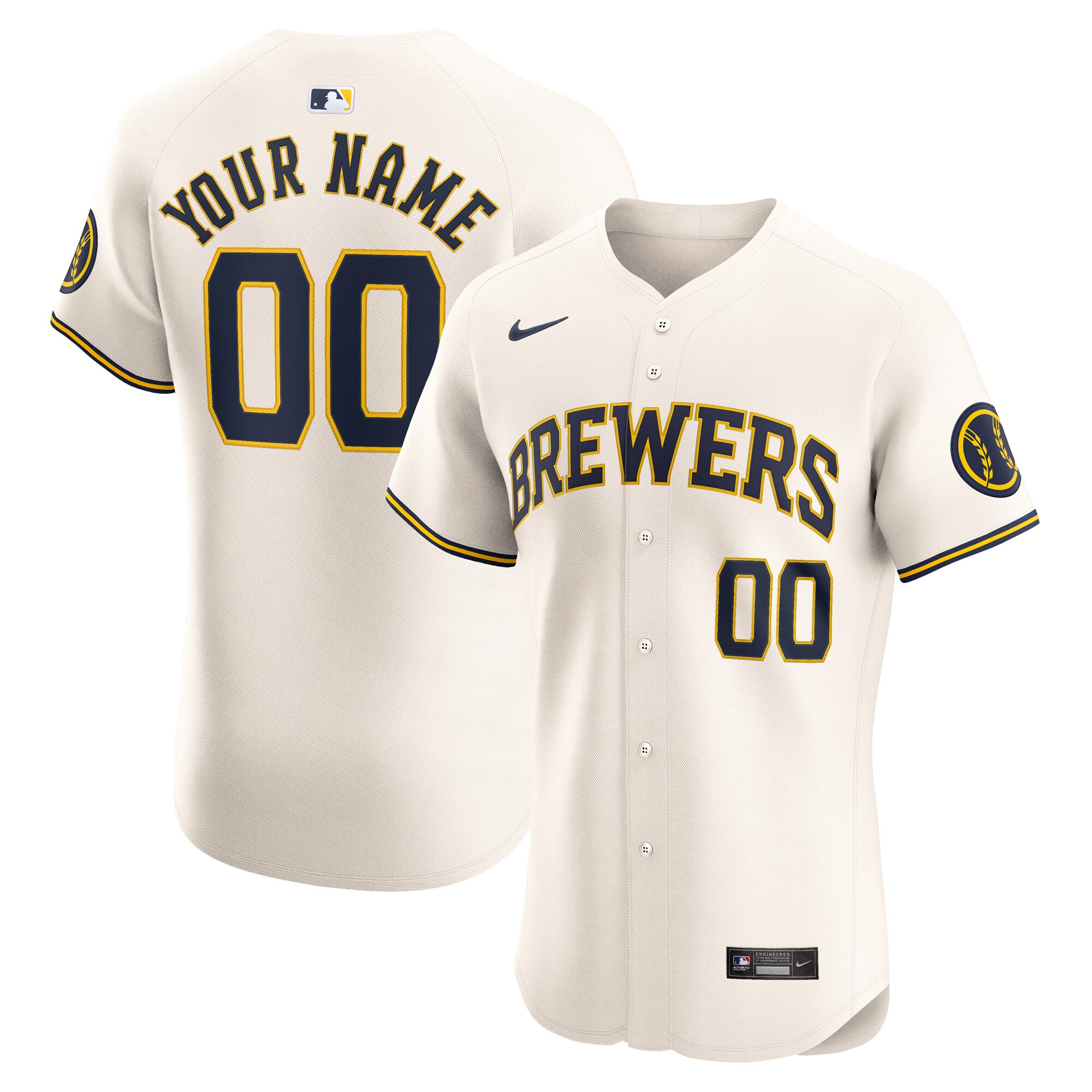 Milwaukee Brewers  Home Elite Custom Jersey - Cream