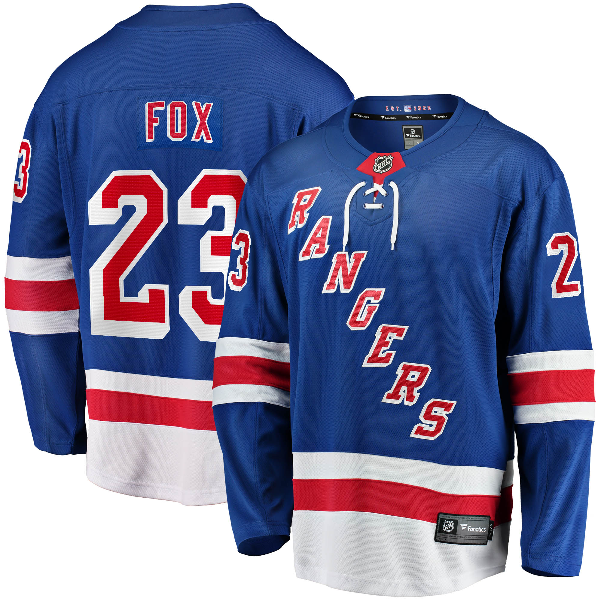 Adam Fox New York Rangers Fanatics Home Breakaway Replica Jersey - Blue