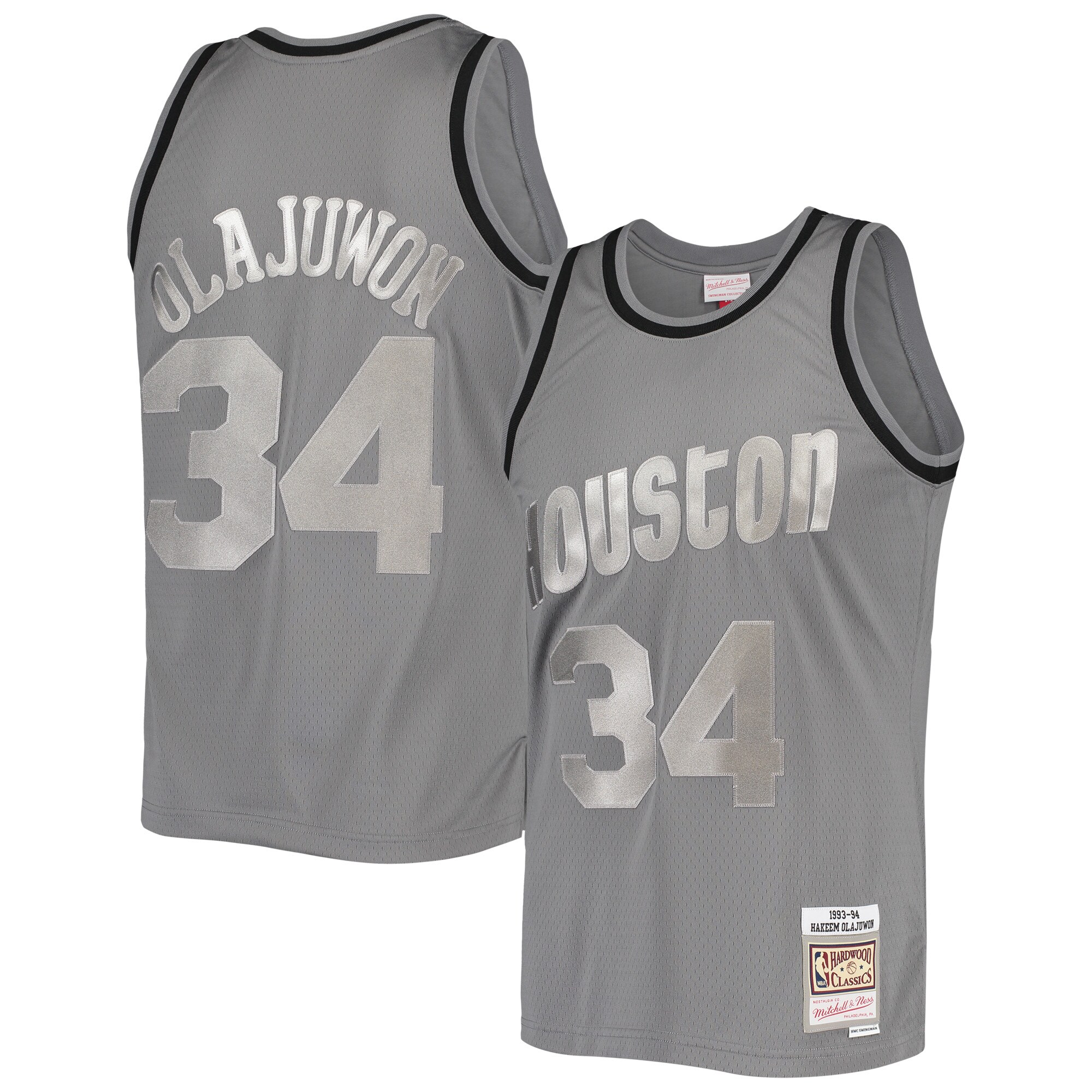 Hakeem Olajuwon Houston Rockets Mitchell & Ness Hardwood Classics Retired Player 1993\/94 Metal Works Swingman Jersey - Charcoal