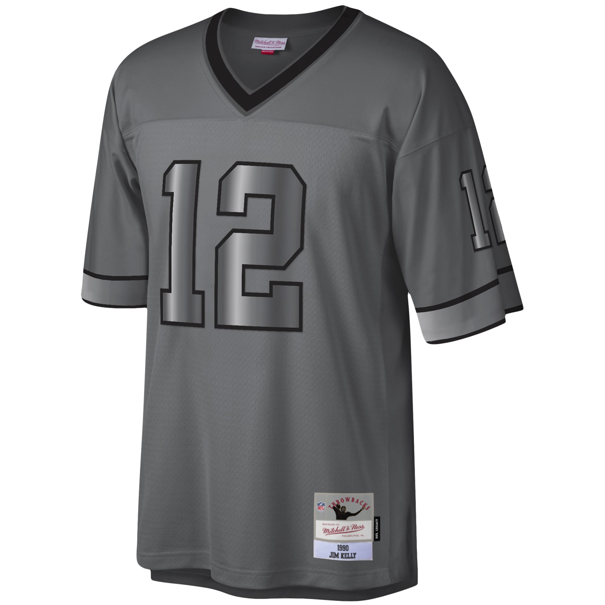 Jim Kelly Buffalo Bills Mitchell & Ness 1990 Retired Player Metal Legacy Jersey - Charcoal