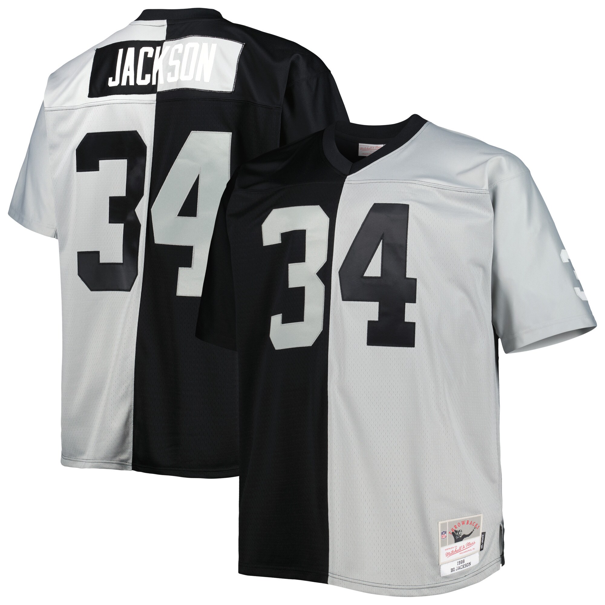 Bo Jackson Las Vegas Raiders Mitchell & Ness Big & Tall Split Legacy Retired Player Replica Jersey - Black\/Silver