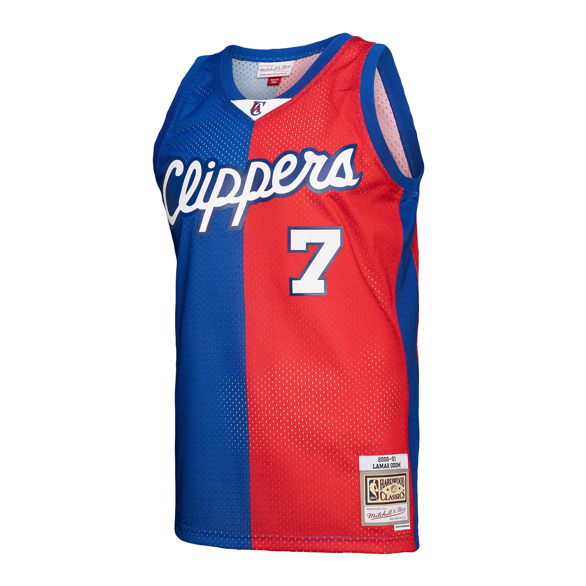 Lamar Odom LA Clippers Mitchell & Ness Hardwood Classics 2000\/01 Split Swingman Jersey - Royal\/Red