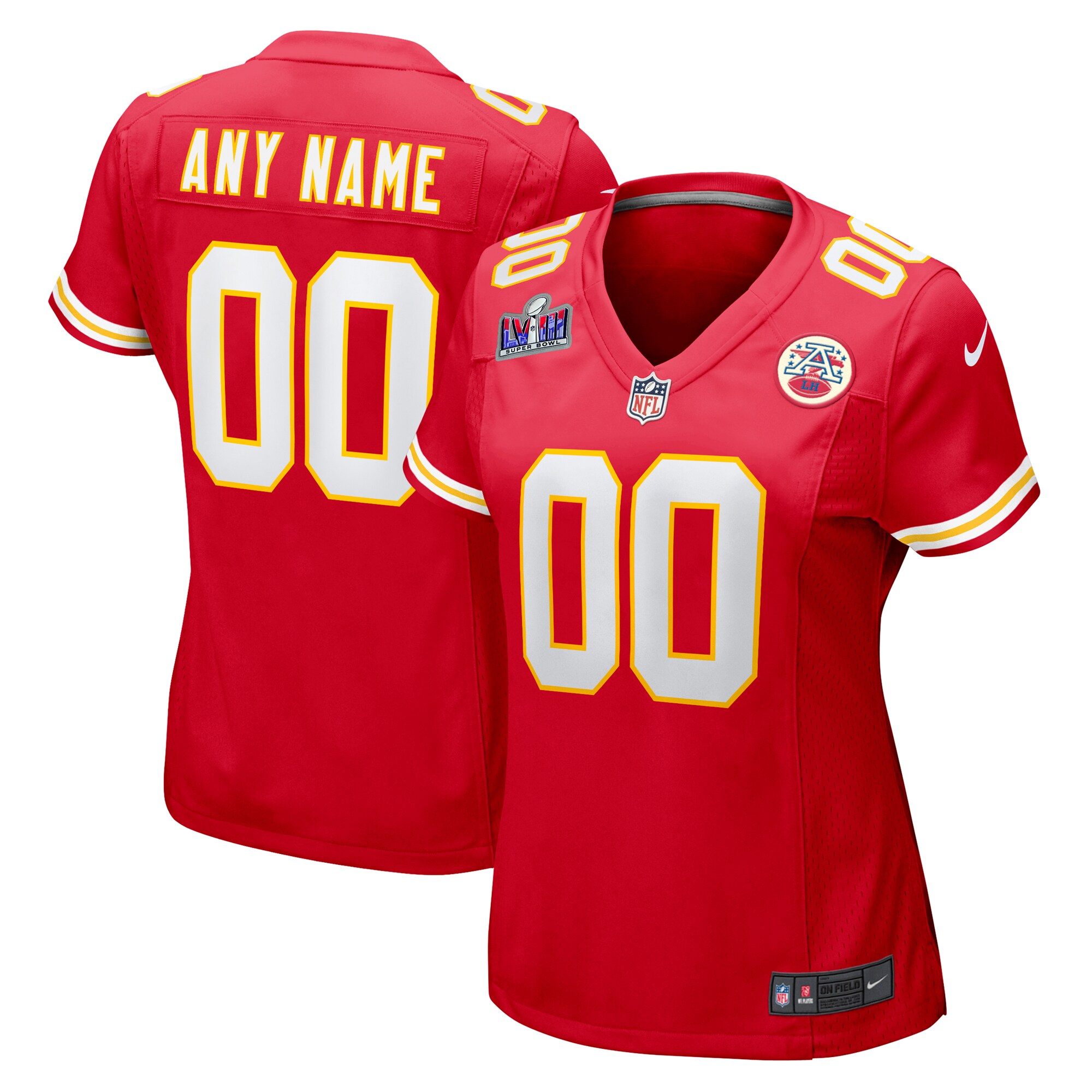 Kansas City Chiefs  Women's Super Bowl LVIII Patch Custom Game Jersey - Red